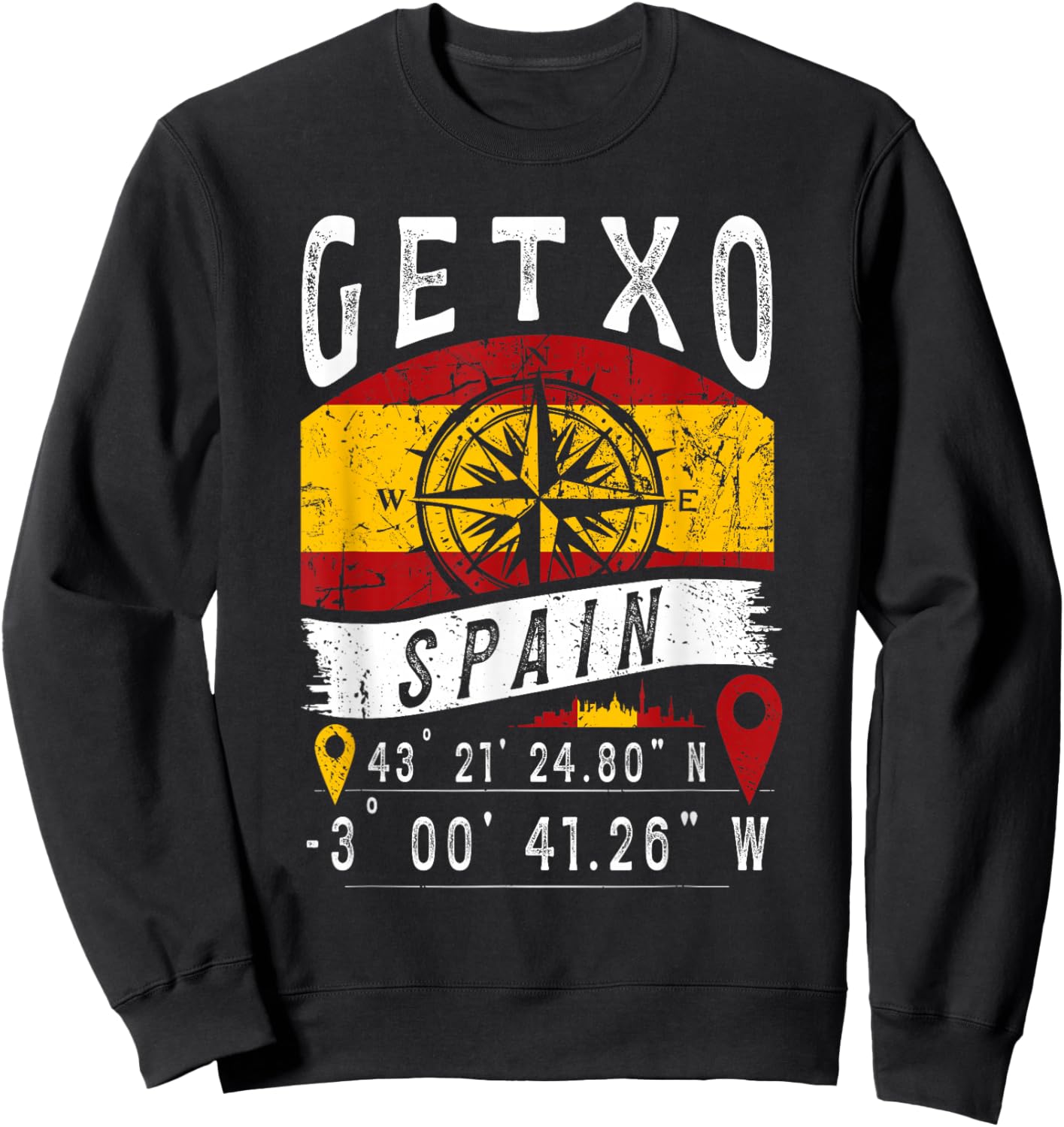 Getxo Spain Flag GPS Coordinates Of Getxo Sweatshirt - Sweatshirt | Black