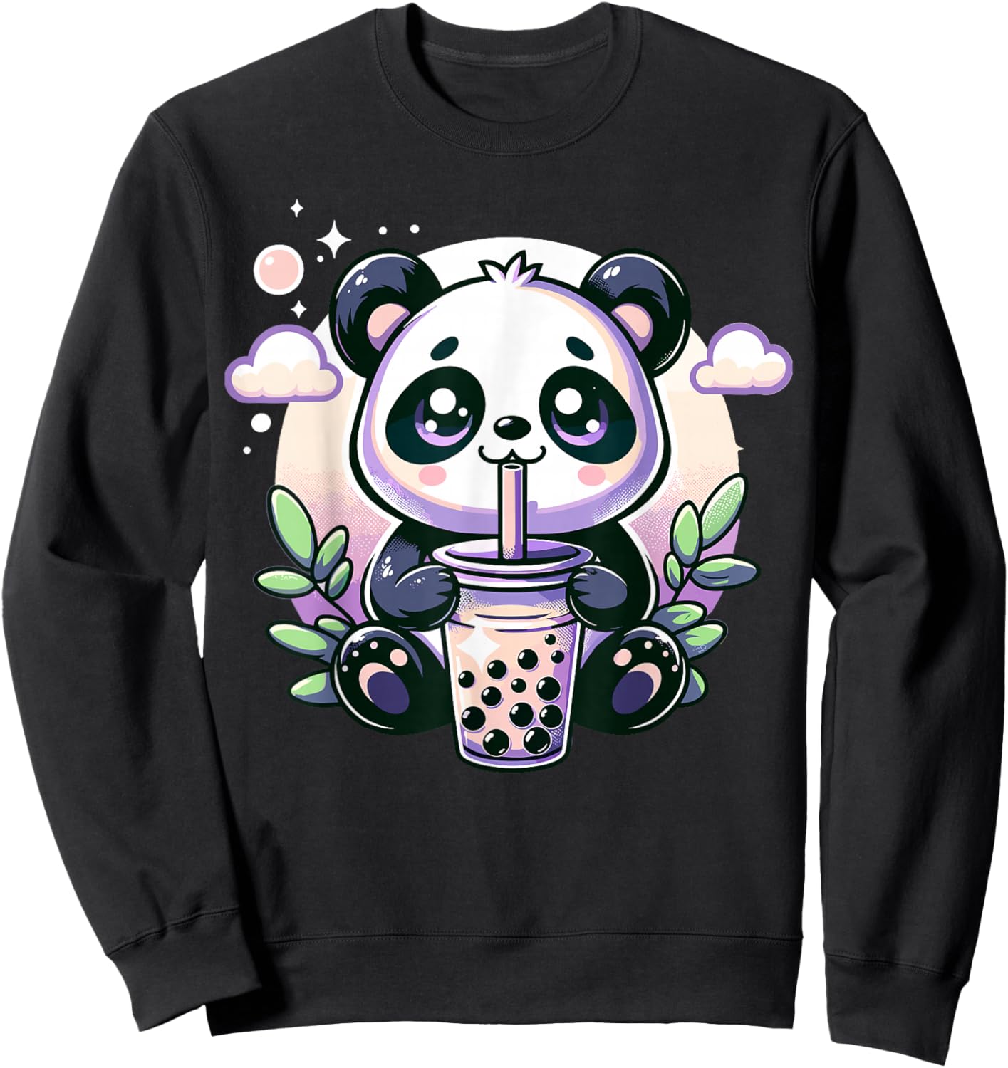 Kawaii Panda Anime Boba Drink Bubble Tea Kids Teen Girl Boy Sweatshirt - Sweatshirt | Black