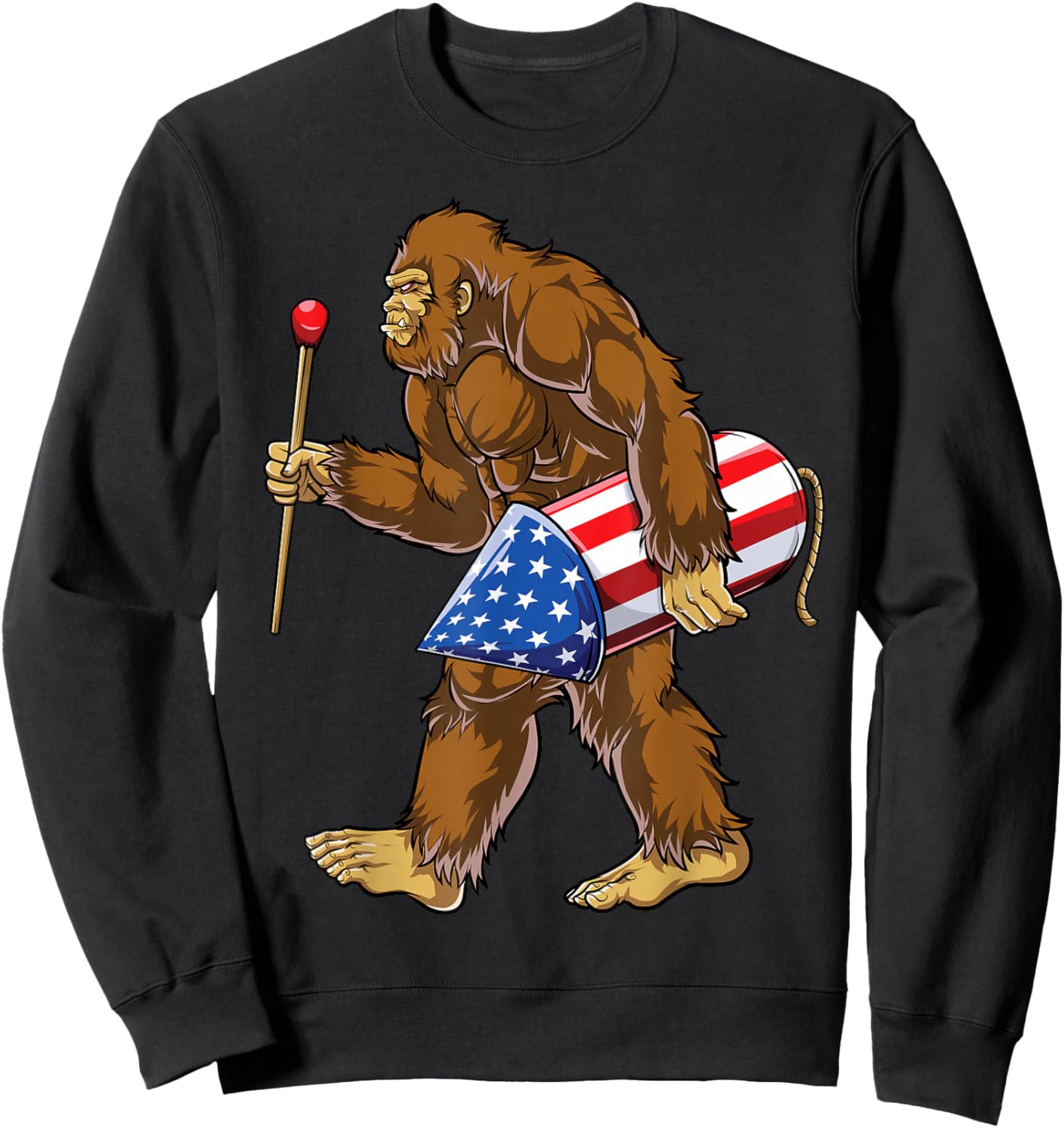 Bigfoot Fireworks 4th of July Men Sasquatch American Flag US Sweatshirt - Sweatshirt | Black