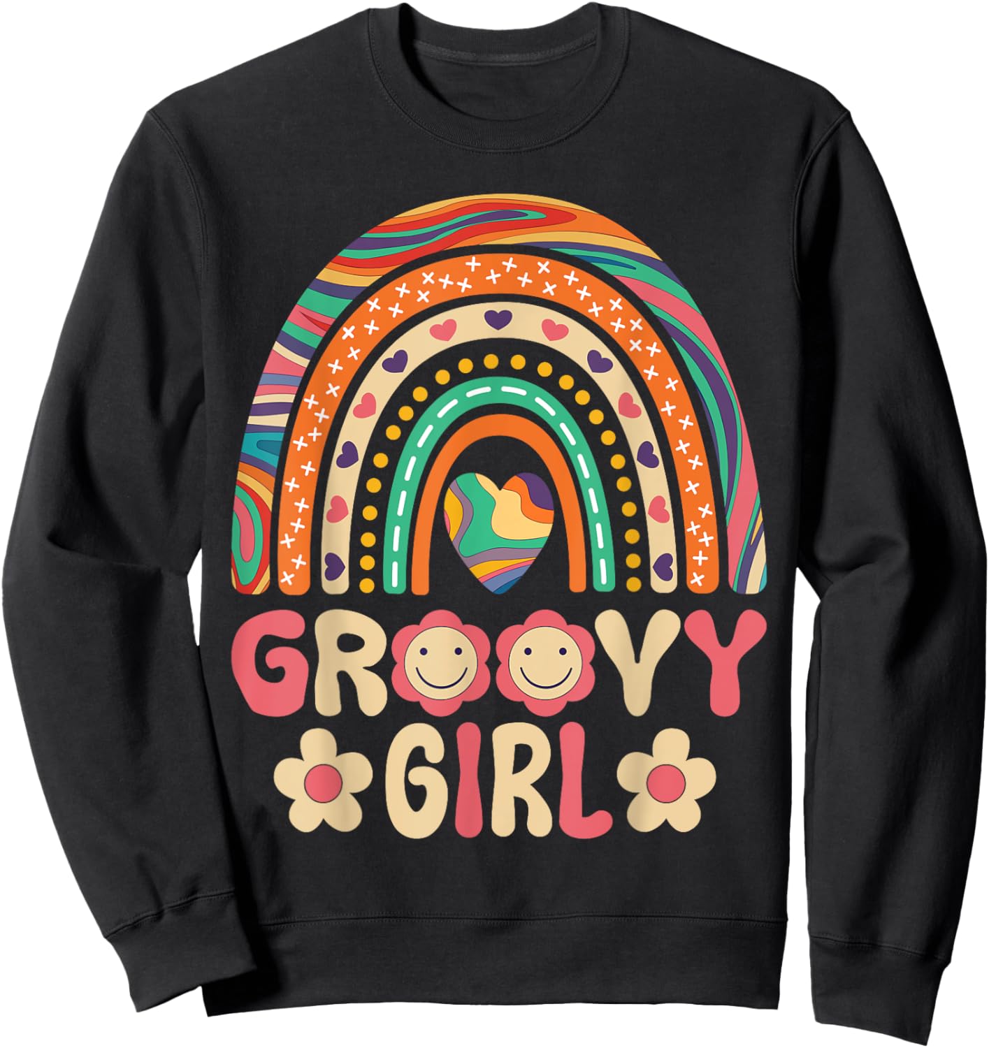 Groovy Girl 60s Theme Costume Cute 70s Outfit Rainbow Hippie Sweatshirt - Sweatshirt | Black