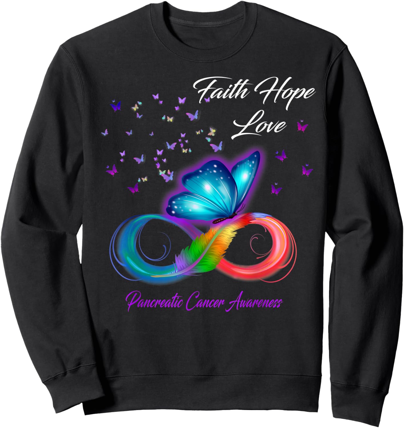 Butterfly Faith Hope Love Pancreatic Cancer Awareness Sweatshirt - Sweatshirt | Black