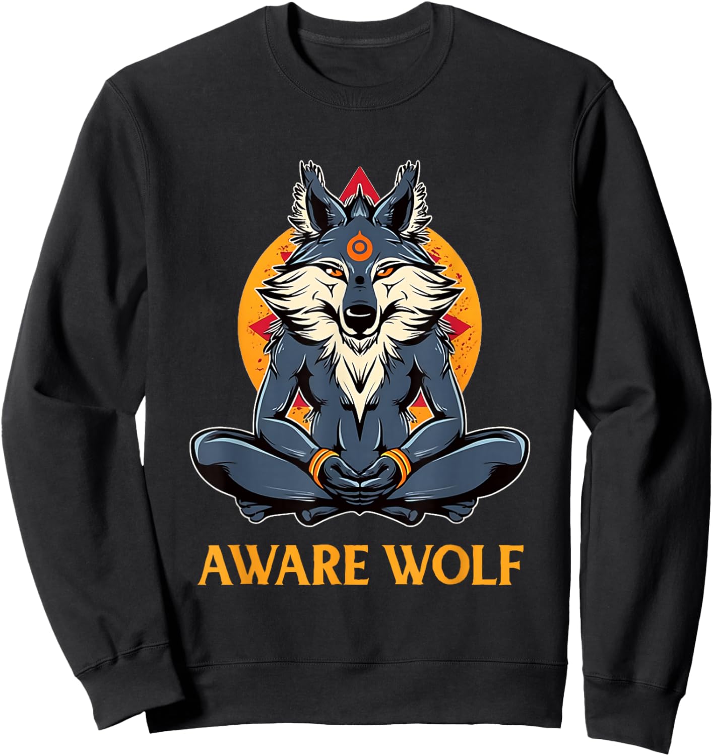 Awarewolf Aware Wolf Yoga Meditation Namaste Yogi Workout Sweatshirt - Sweatshirt | Black