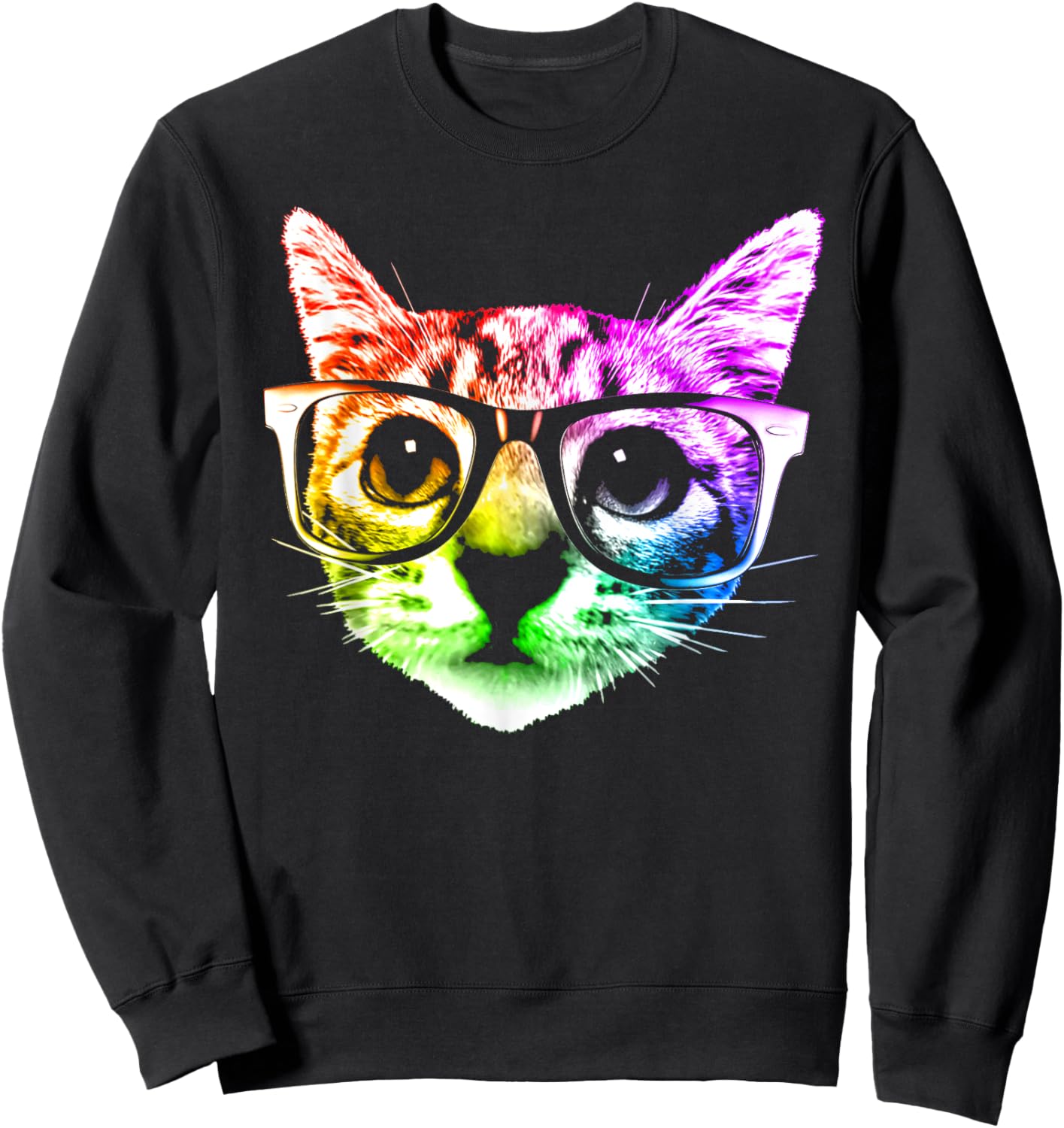Rainbow Kitty Cat with Glasses by ROBOTFACE Sweatshirt - Sweatshirt | Black