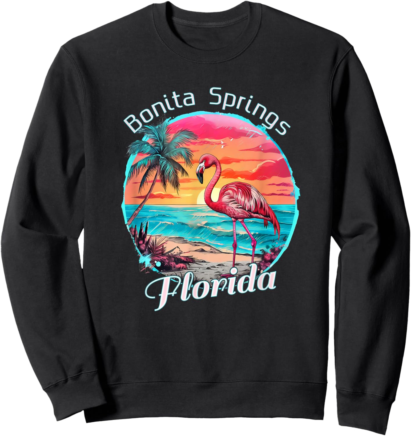 Bonita Springs Florida Beach Flamingo Tropical Souvenir Sweatshirt - Sweatshirt | Black