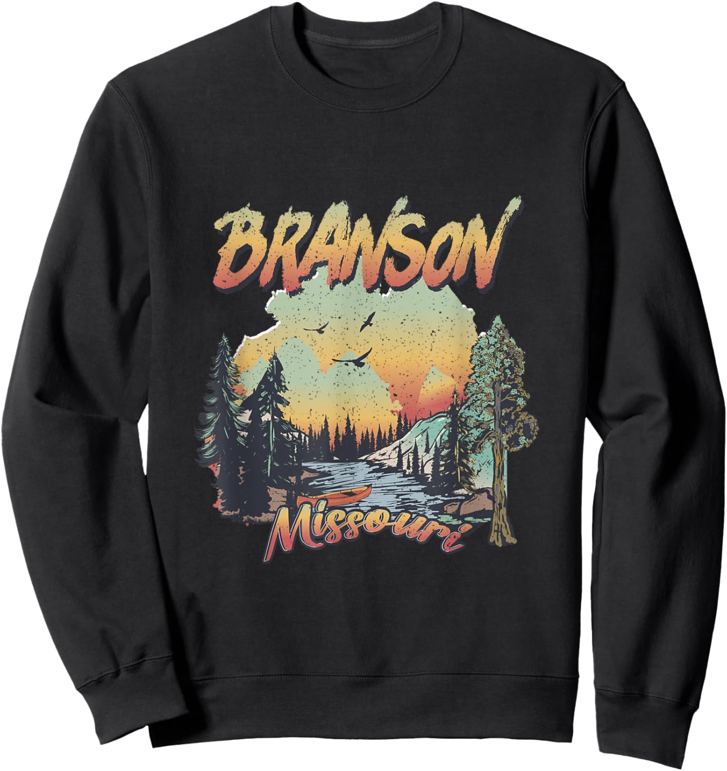 Vintage Branson Missouri Nature Mountain Hiking Souvenir Sweatshirt - Sweatshirt | Black