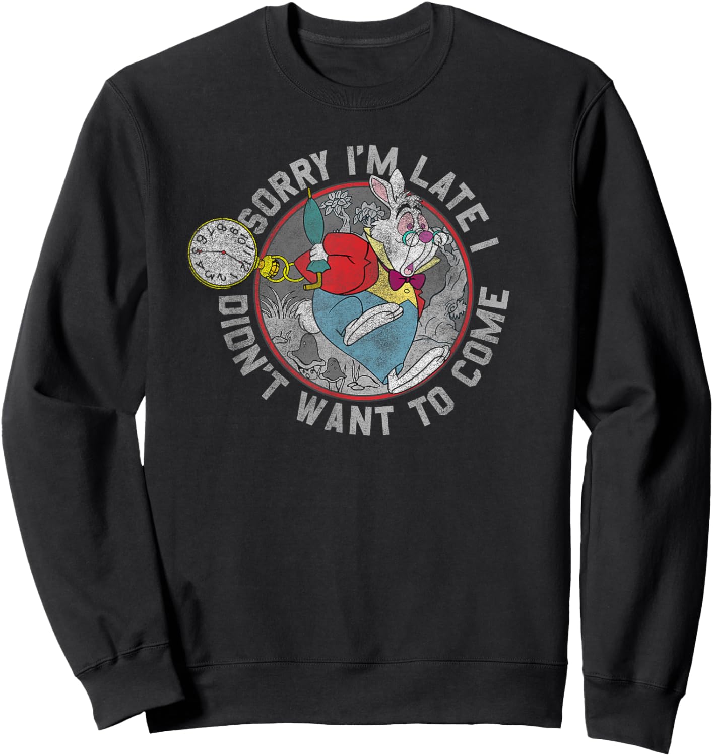 Disney Alice In Wonderland White Rabbit Sorry I Am Late Sweatshirt - Sweatshirt | Black