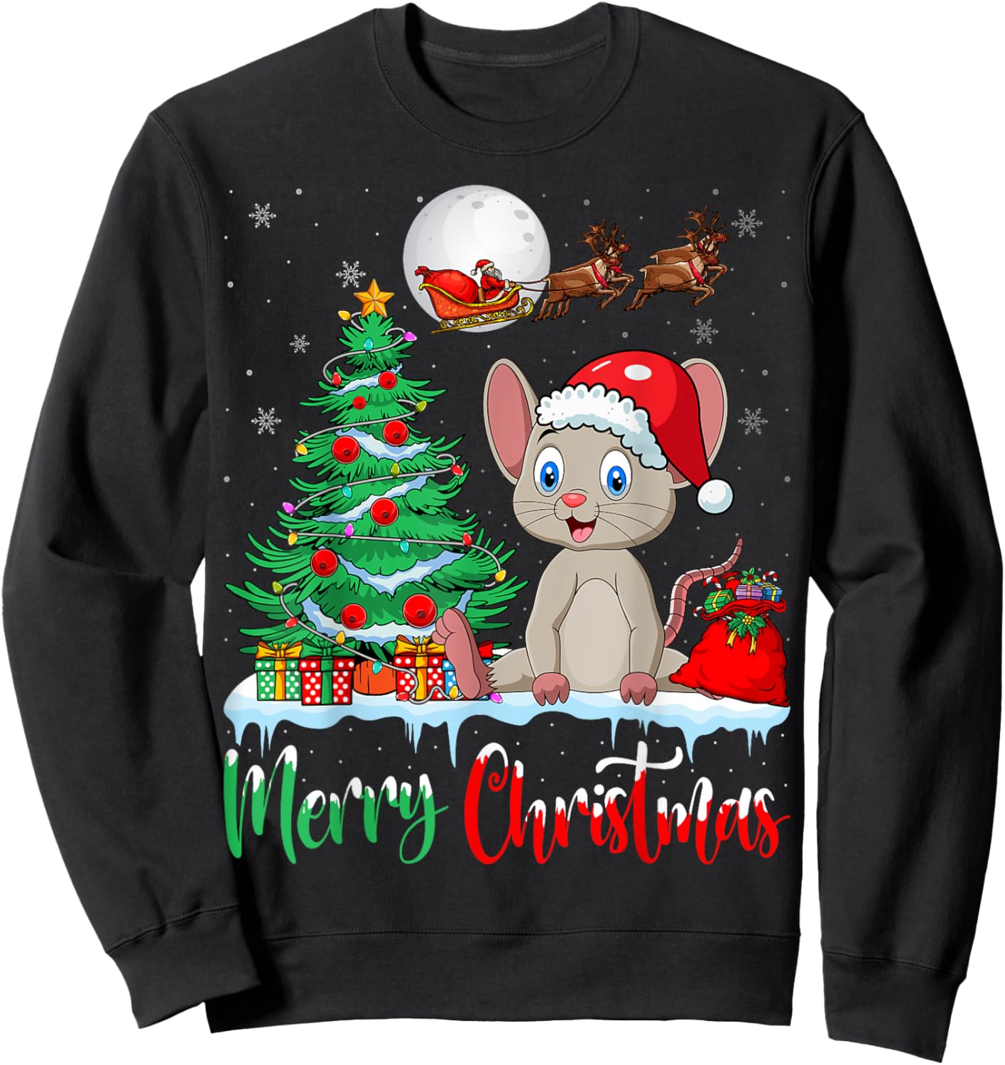 Mouse Wearing Santa Hat Xmas - Merry Christmas Mouse Sweatshirt - Sweatshirt | Black