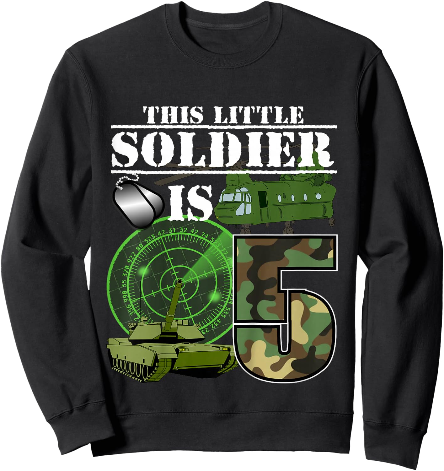 5 Year Old Soldier Birthday T Shirt Military Camo 5th Gift Sweatshirt - Sweatshirt | Black