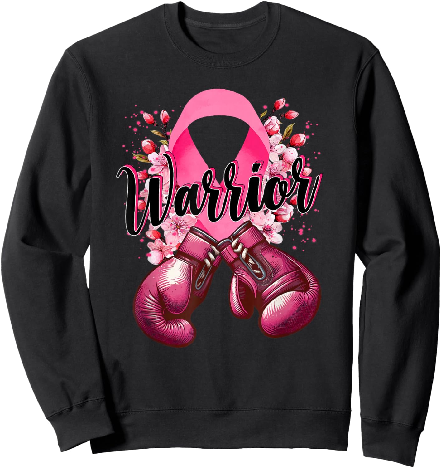 Warrior Boxing Gloves Pink Ribbon Breast Cancer Awareness Sweatshirt - Sweatshirt | Black
