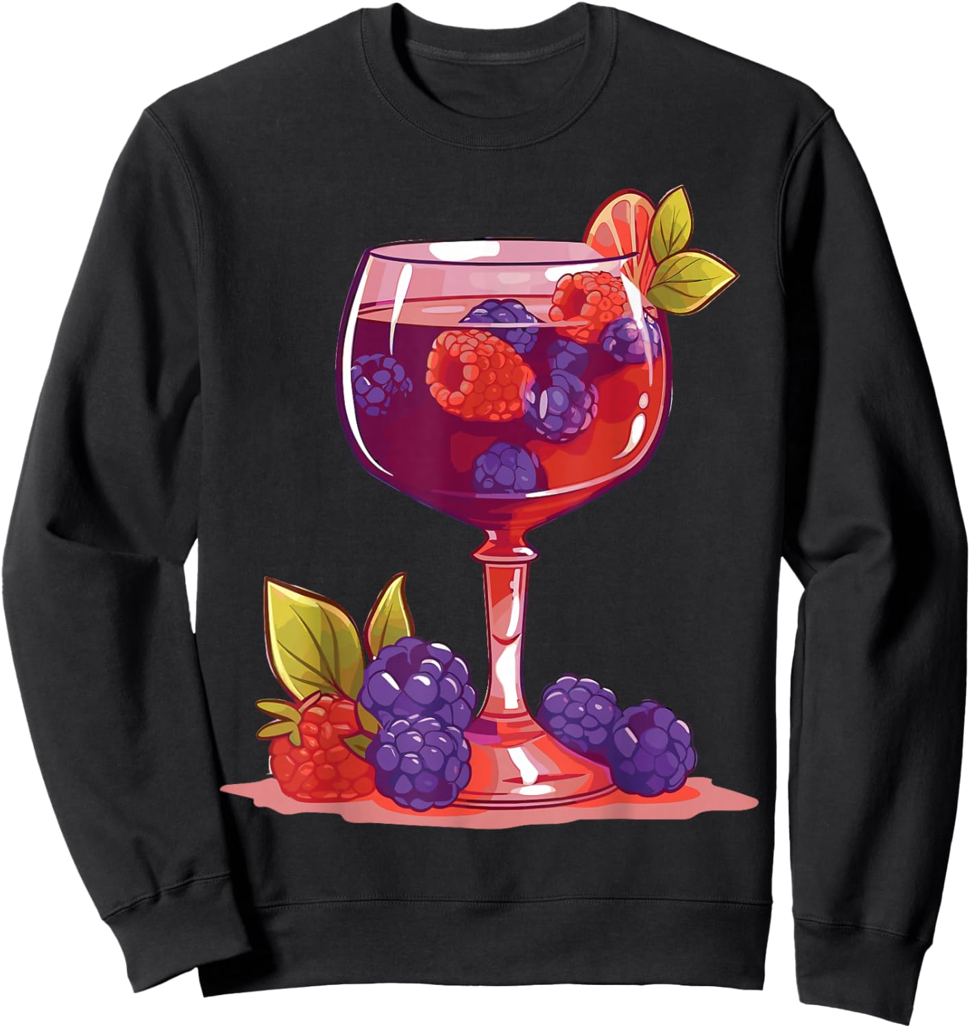 Glass of Wine and Berries Drinking Lover Design Sweatshirt - Sweatshirt | Black