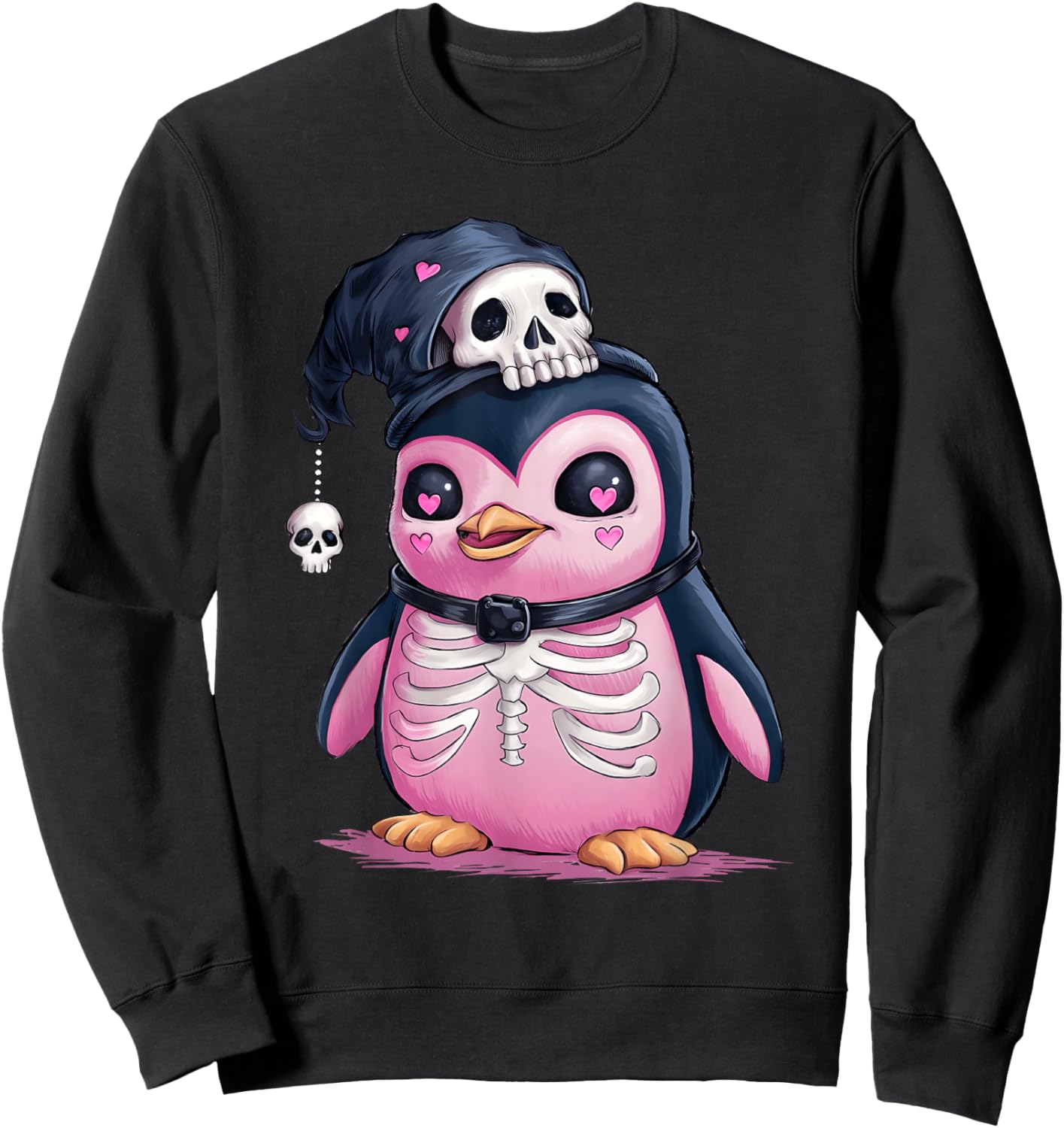 Kawaii Gothic Penguin Skulls Goth Pink Pastel graphic art Sweatshirt - Sweatshirt | Black