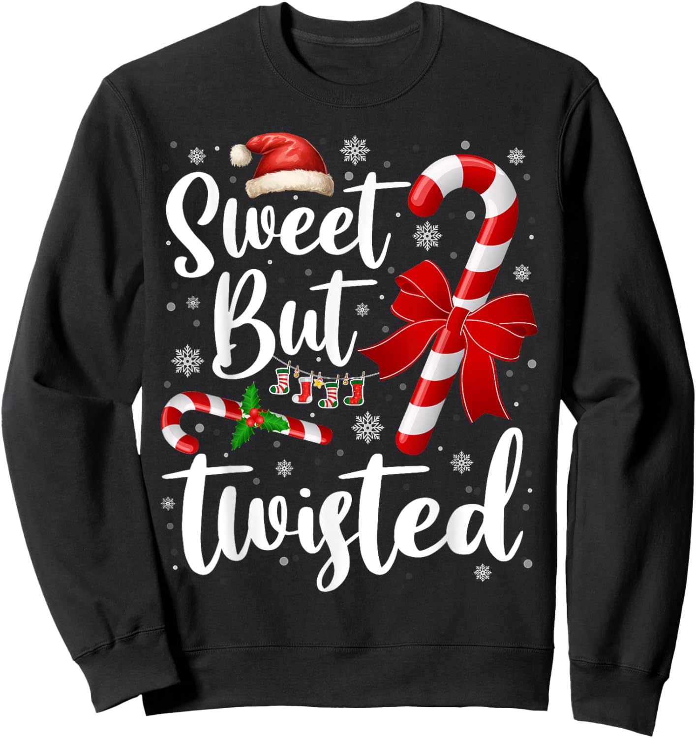 Candy Cane Lovers Christmas Sweet But Twisted Xmas Pajamas Sweatshirt - Sweatshirt | Black