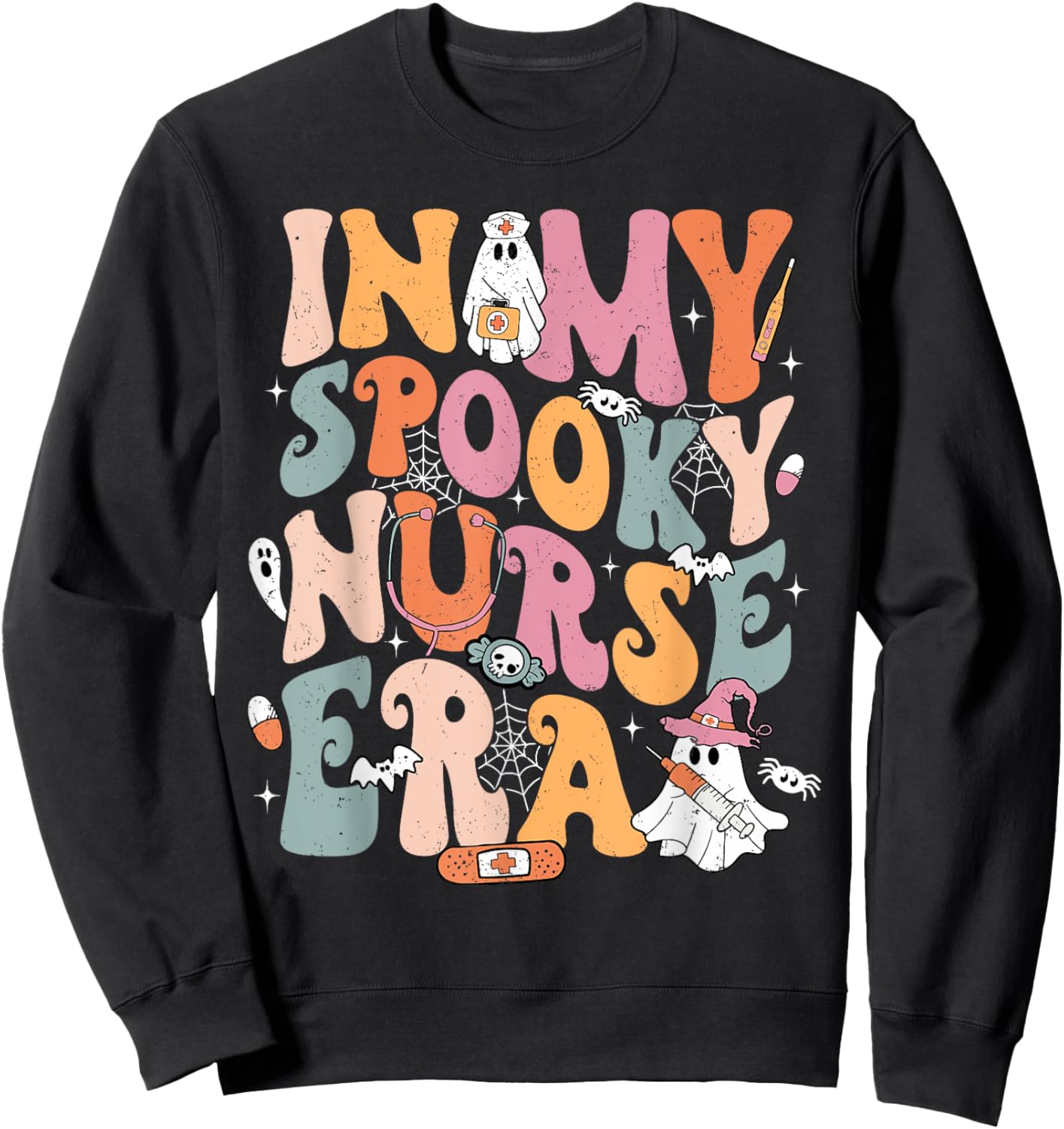 Groovy In My Spooky Nurse Era Ghost Halloween Nursing Sweatshirt - Sweatshirt | Black