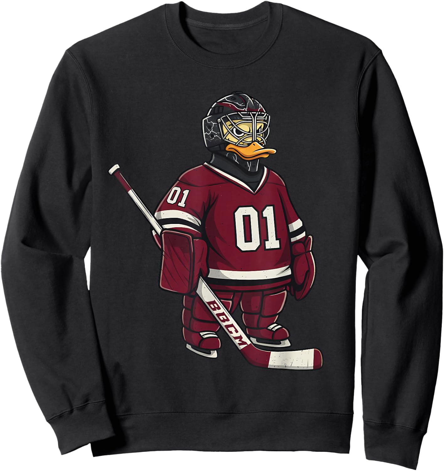 Duck Goalie Hockey Player Cartoon Animal Sports Sweatshirt - Sweatshirt | Black