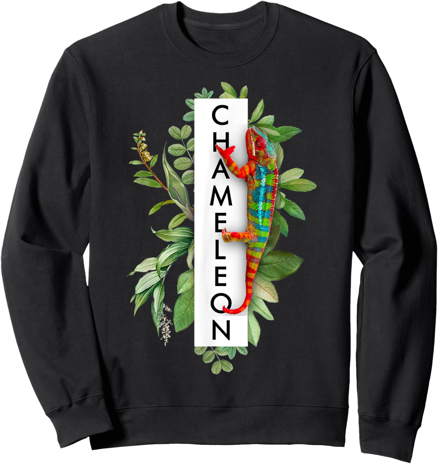 Panther Chameleon Tropical Print Chameleon Lizard Sweatshirt - Sweatshirt | Black