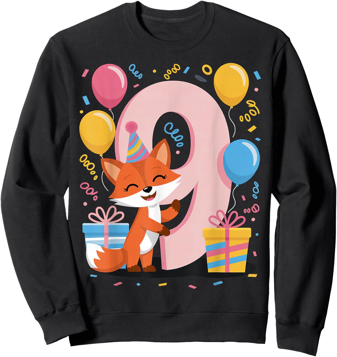 Fox 9th birthday for boy girl 9 years old ninth nine Fox Sweatshirt - Sweatshirt | Black