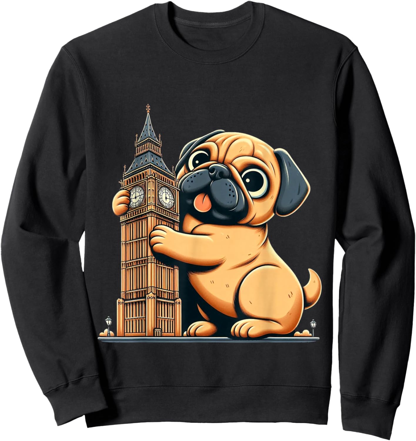 Pug Dog Owner Tourist Big Ben London Men Women Kids Family Sweatshirt - Sweatshirt | Black