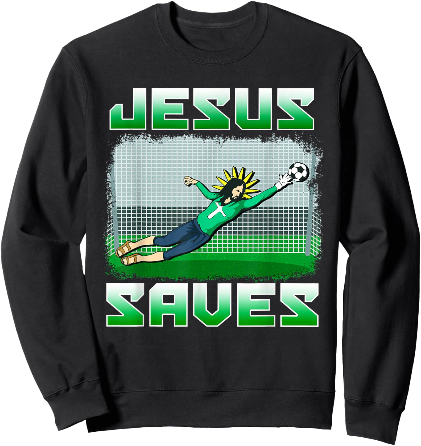 Funny Christian Soccer Jesus Saves Goalie Sweatshirt - Sweatshirt | Black