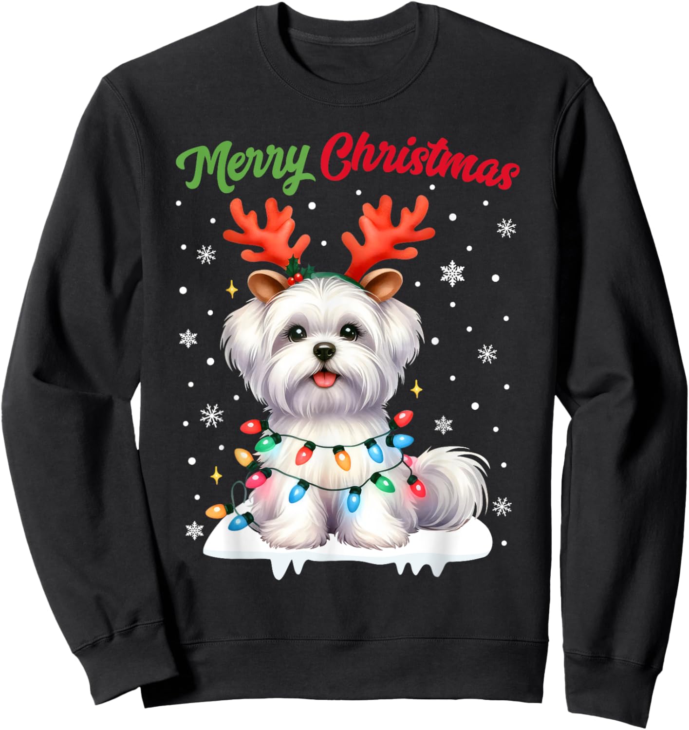 Christmas Pajamas Men Women Kids Maltese Dog Christmas Sweatshirt - Sweatshirt | Black