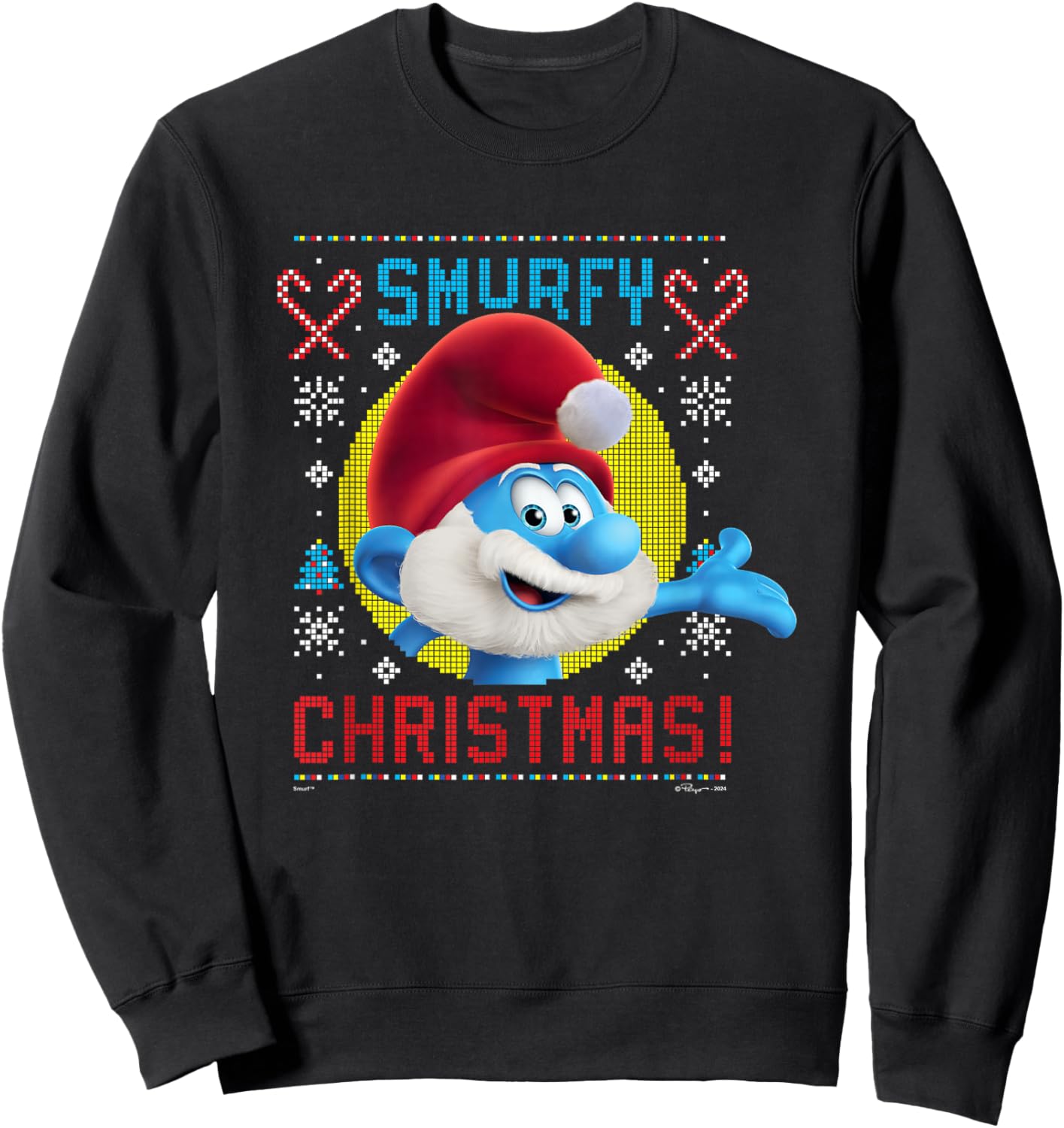 The Smurfs Papa Smurf Smurfy Christmas Ugly Sweater Logo Sweatshirt - Sweatshirt | Black