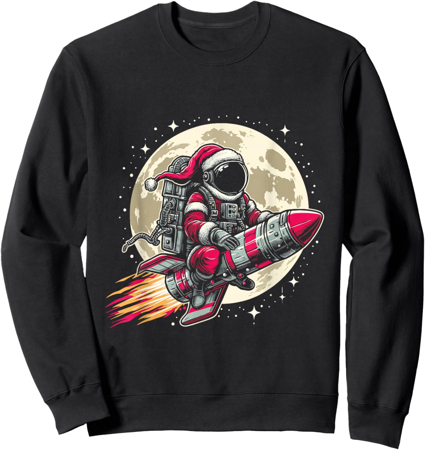 Santa Claus Astronaut Flying On Rocket - Christmas Costume Sweatshirt - Sweatshirt | Black