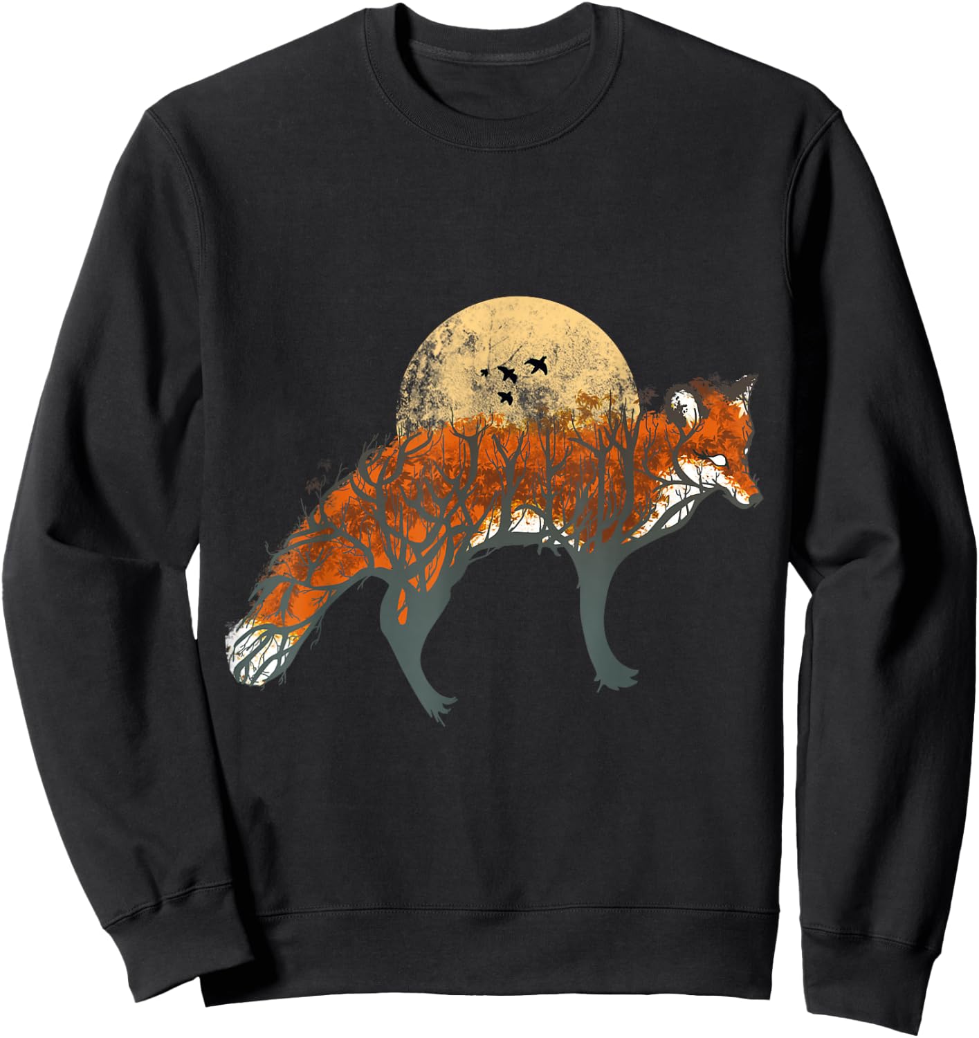 Fox Beautiful Animal Fall Tree Forest Vintage Fox Lover Sweatshirt - Sweatshirt | Black