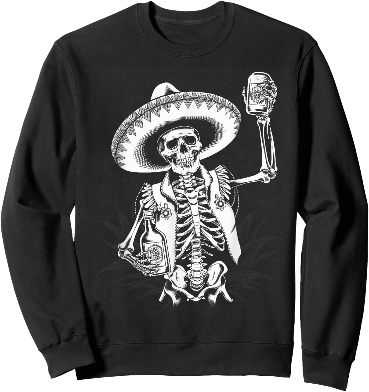 Mexico Vintage Skeleton Tequila Dia De Los Muertos Mexican Sweatshirt - Sweatshirt | Black