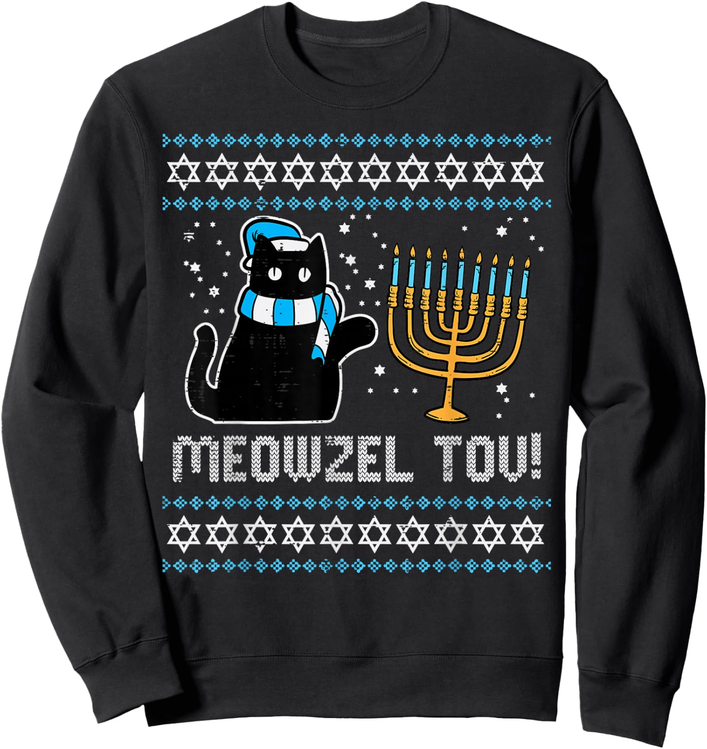Meowzel Tov Black Cat Funny Hanukkah Chanukah Men Women Kids Sweatshirt - Sweatshirt | Black