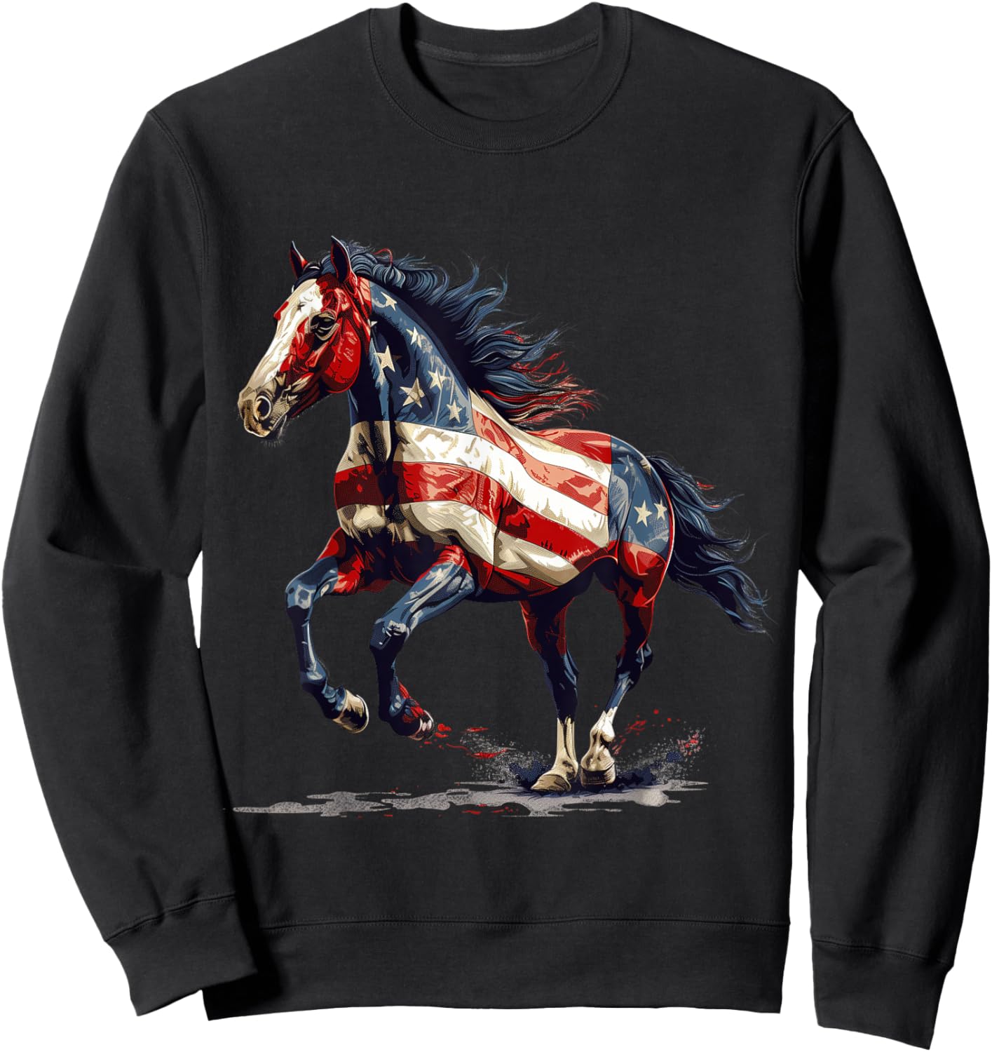 Patriotic Horse USA Flag Vintage Horse 4th Of July Sweatshirt - Sweatshirt | Black