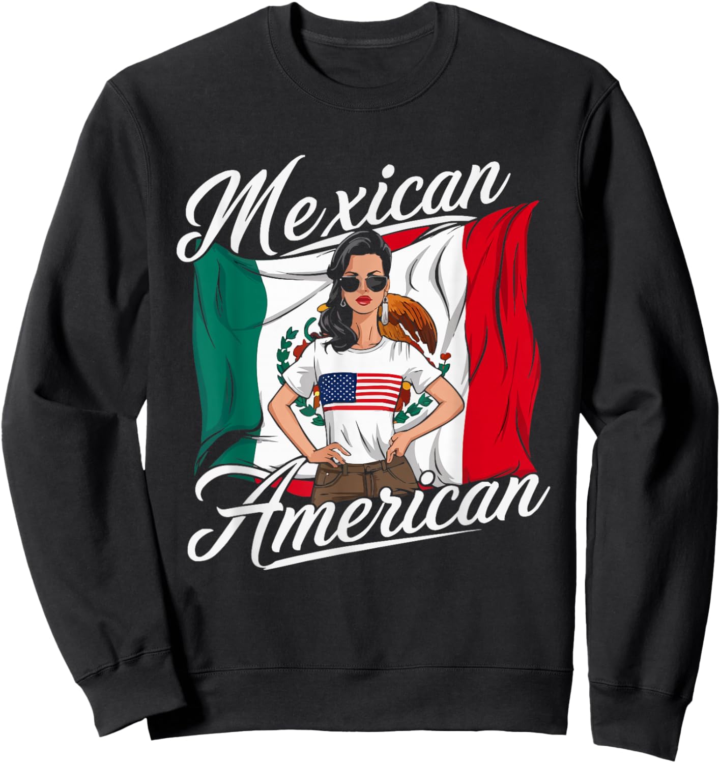Half Mexican Half American USA Flag Mexico America Sweatshirt - Sweatshirt | Black