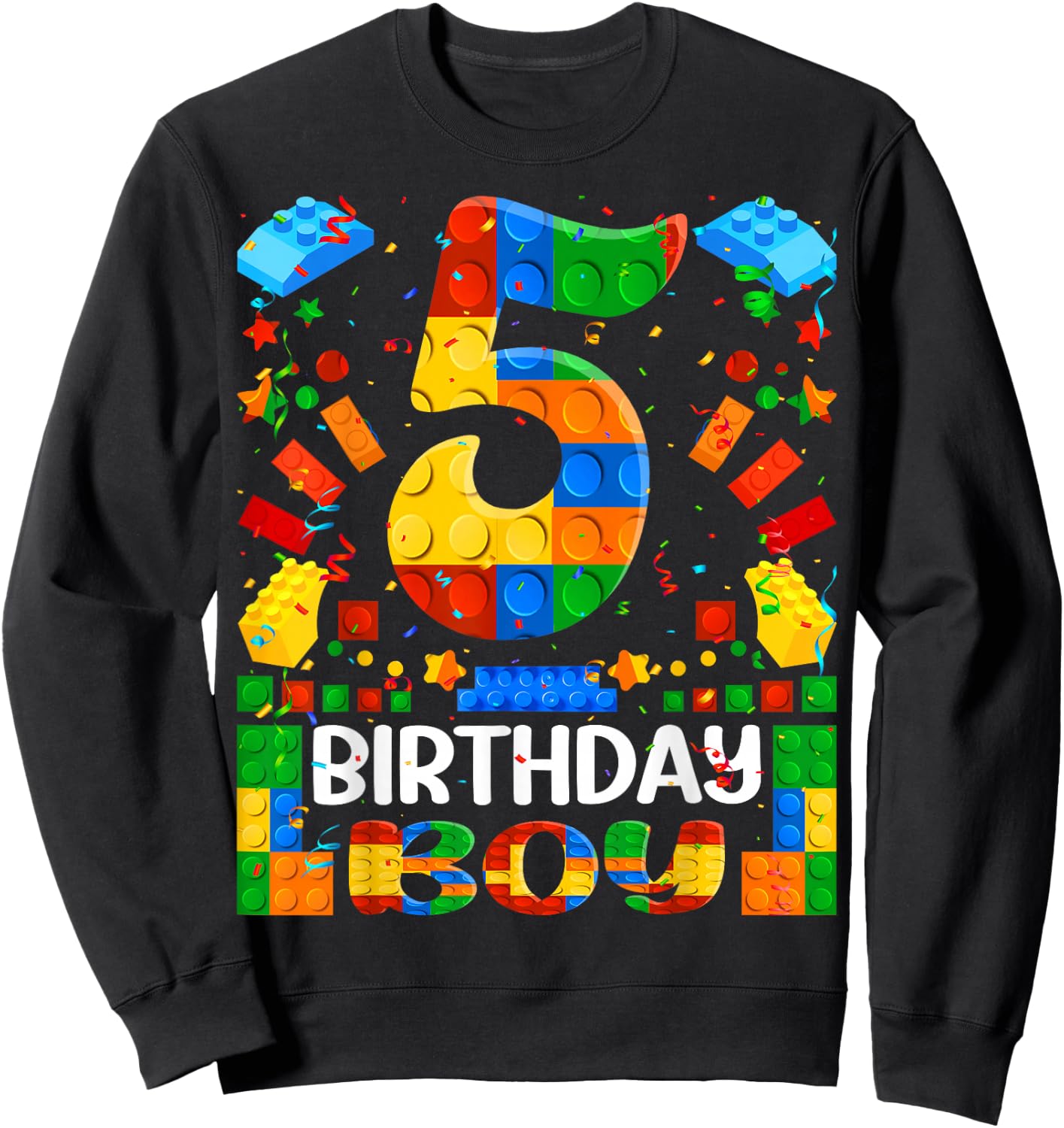 5 Year Old Building Blocks 5th Birthday Boy Brick Builder Sweatshirt - Sweatshirt | Black