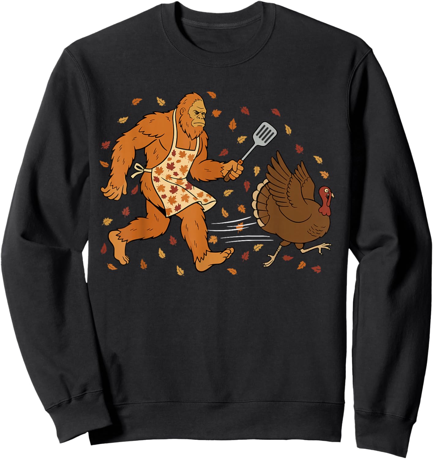 Funny Thanksgiving Bigfoot Turkey Sasquatch Autumn Sweatshirt - Sweatshirt | Black