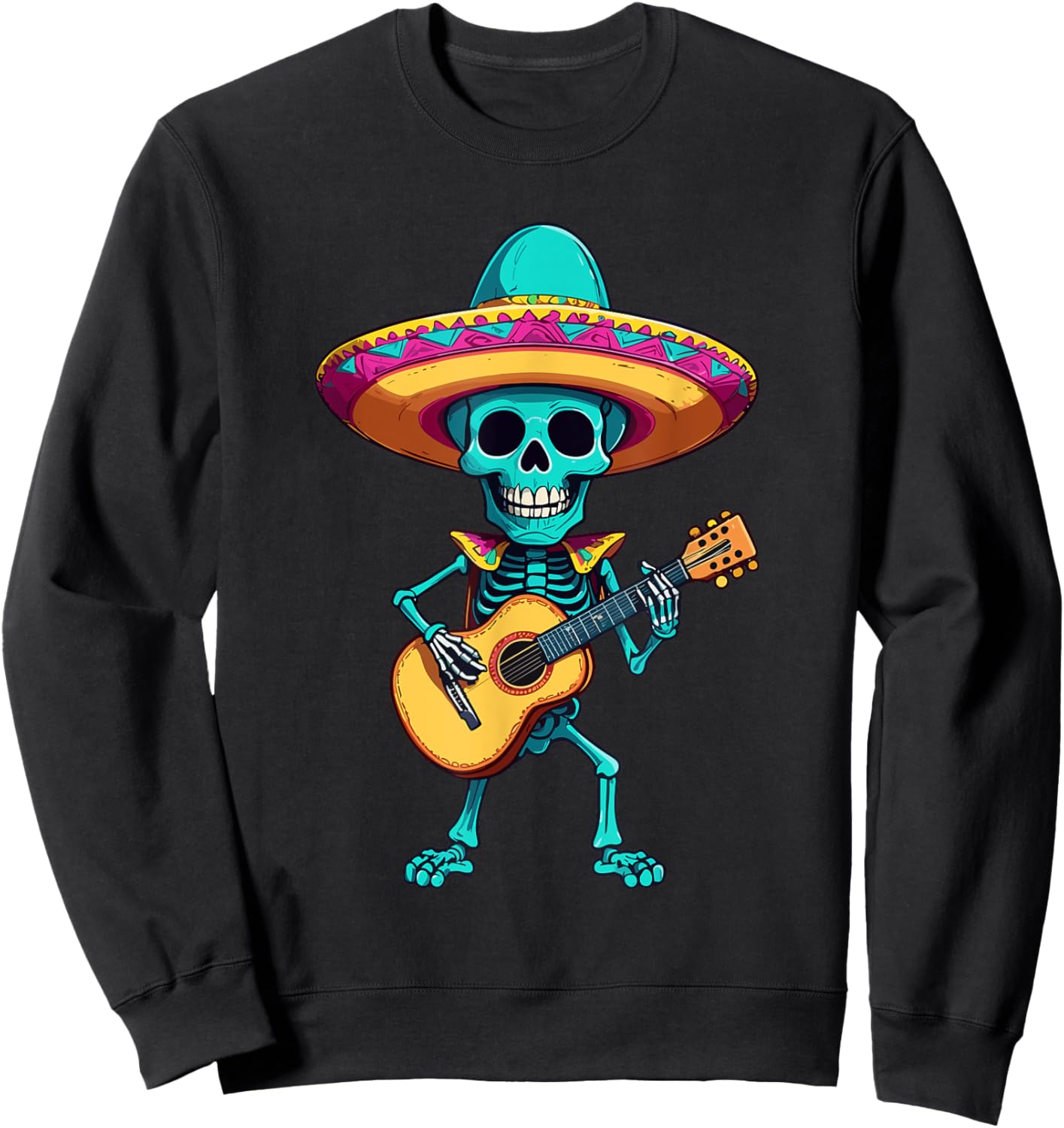 Skelett Mexikanischer Mariachi Gitarrenspieler Design Sweatshirt - Sweatshirt | Black
