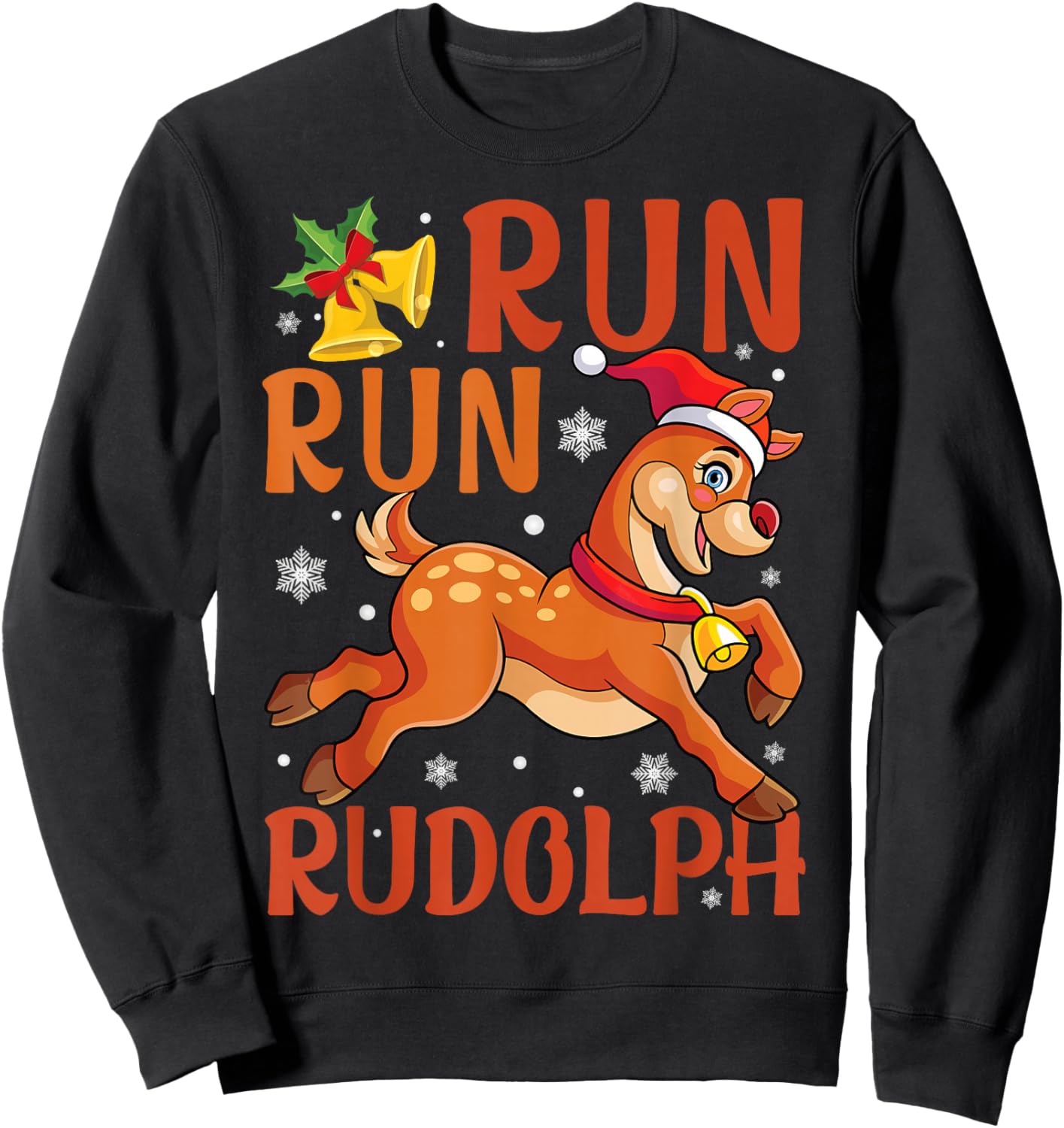 Run Run Rudolph Christmas 5K 10K Holiday Team Running Sweatshirt - Sweatshirt | Black