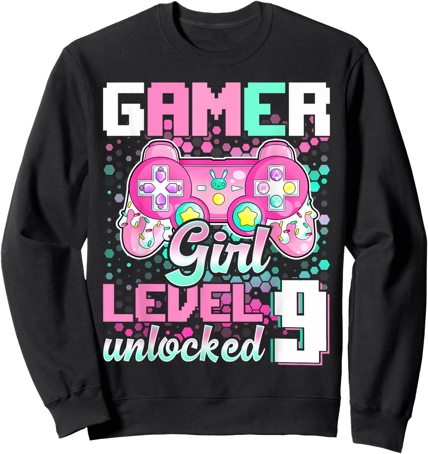 9th Birthday Gift Gamer Girl Level 9 Unlocked Video Game Sweatshirt - Sweatshirt | Black