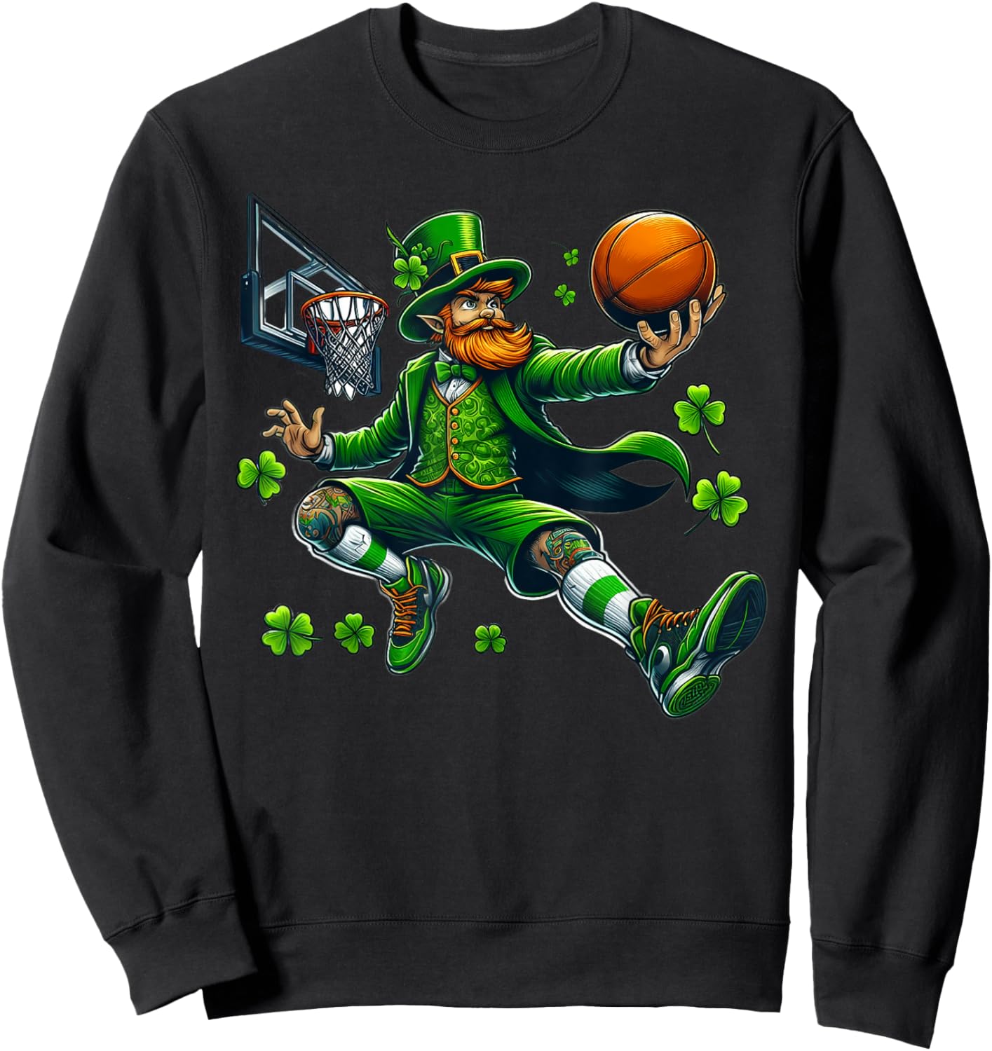 Leprechaun Basketball Dunk St. Patrick's Day Lucky Sports Sweatshirt - Sweatshirt | Black