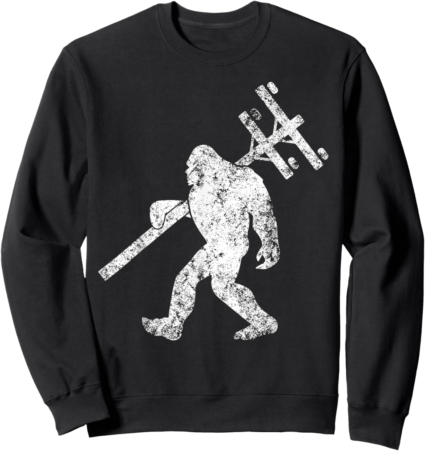 Lineman funny bigfoot hanging Electricity column electrician Sweatshirt - Sweatshirt | Black