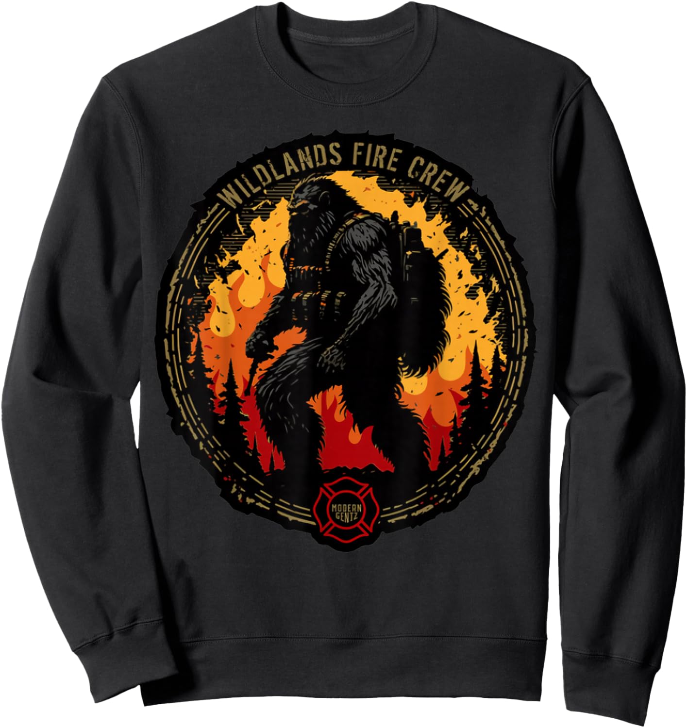 Retro Bigfoot Wildland Firefighter Sasquatch Fireman Gifts Sweatshirt - Sweatshirt | Black