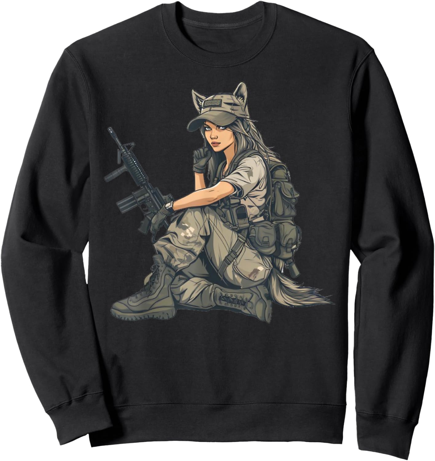 Army Wolf Girl - Wolf Sniper Sweatshirt - Sweatshirt | Black