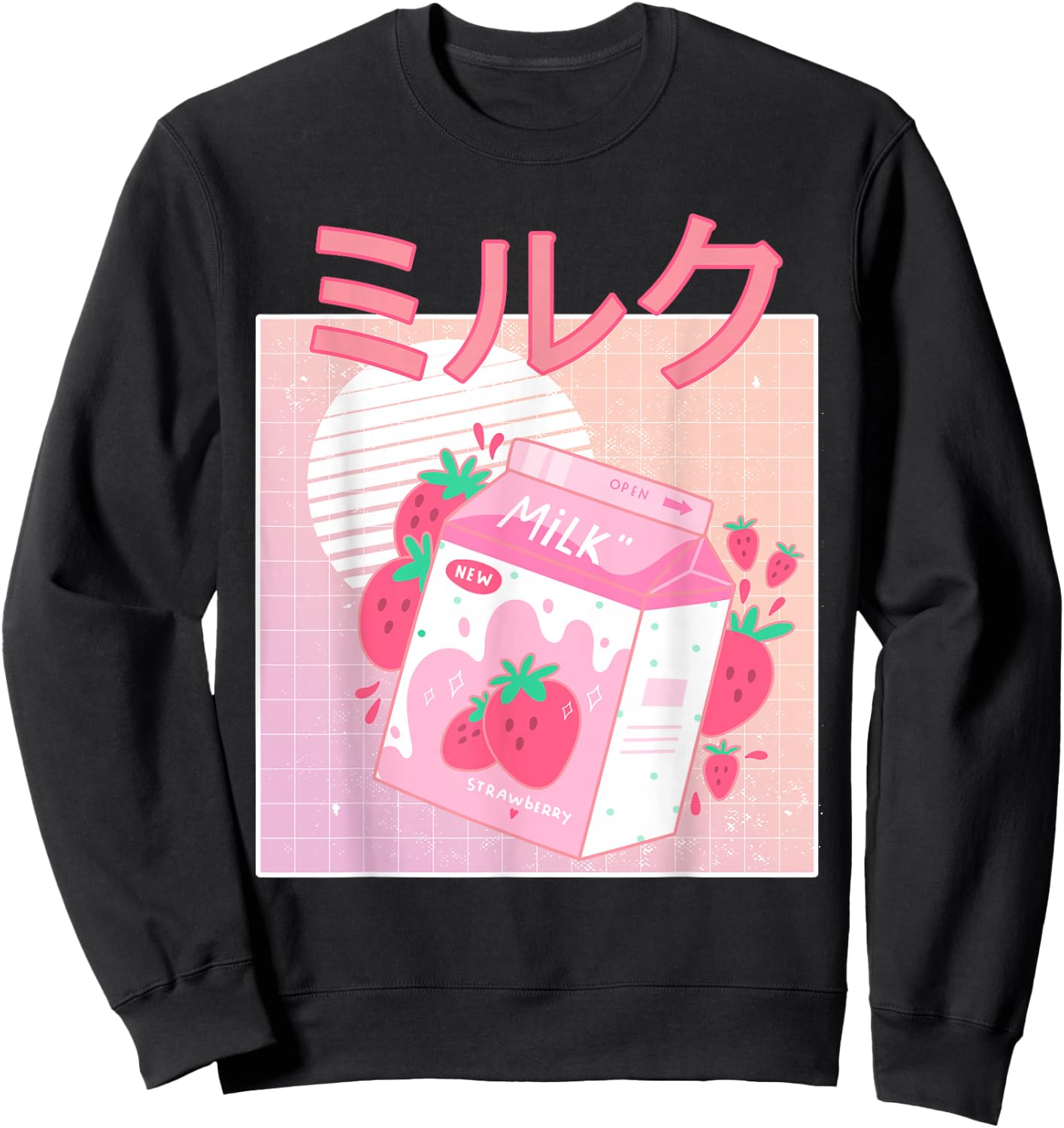 Funny Retro 90s Japanese Kawaii Strawberry Milk Shake Carton Sweatshirt - Sweatshirt | Black