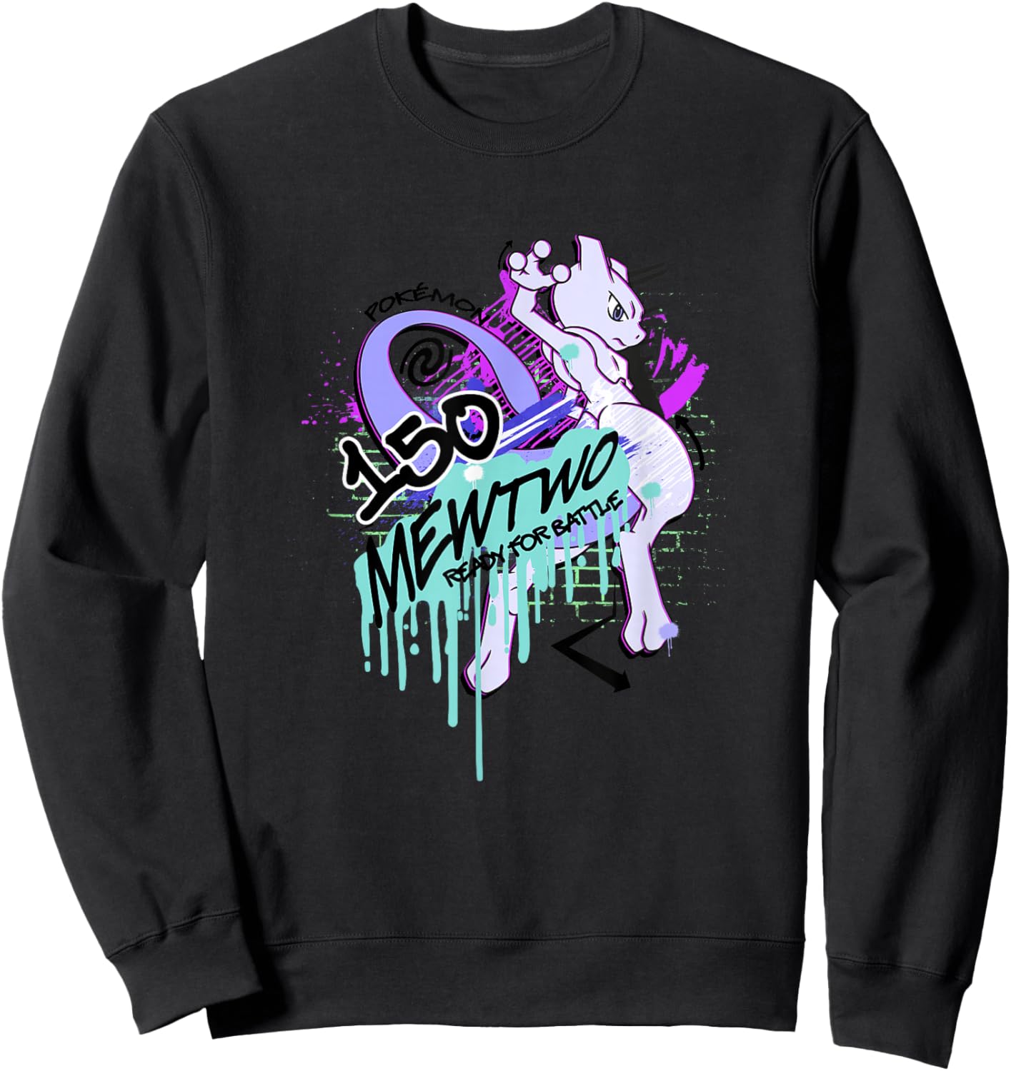 Pokémon Mewtwo Retro Graffiti #150 Ready for Battle Sweatshirt - Sweatshirt | Black