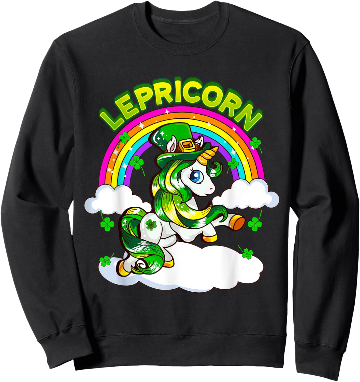 St Patricks Day Girls Unicorn Irish Lepricorn Women Youth Sweatshirt - Sweatshirt | Black