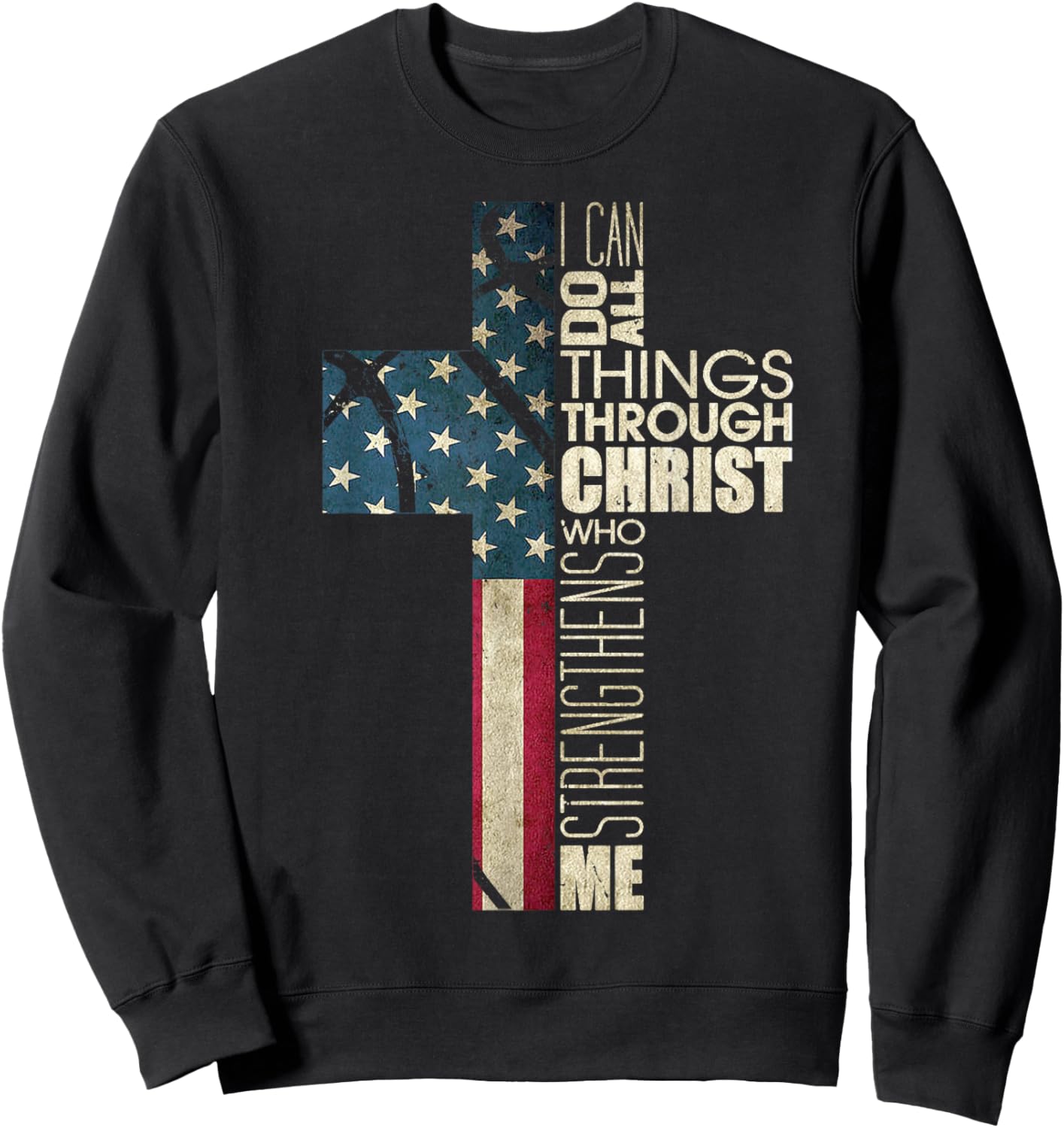 Christian Bible Verse Philippians 4 13 Basketball Cross Flag Sweatshirt - Sweatshirt | Black