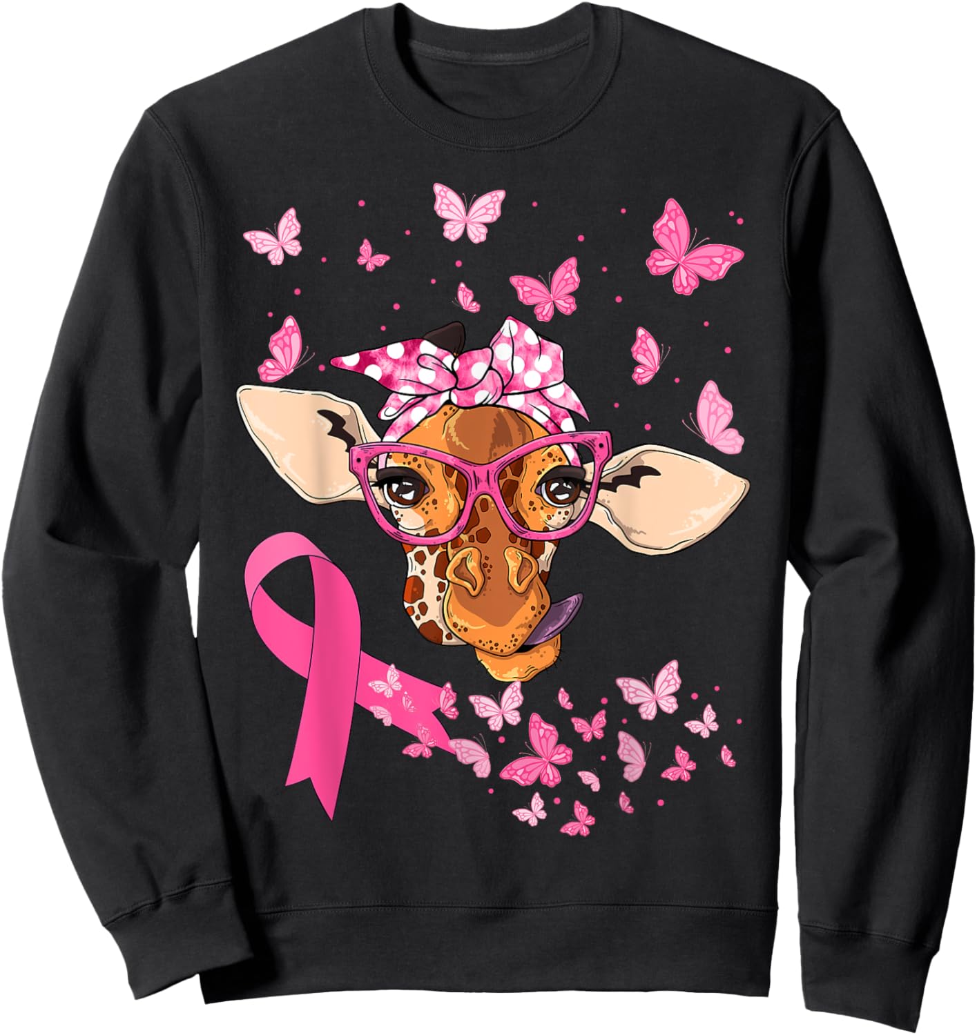 Giraffe & Bandana Pink Ribbon Breast Cancer Awareness Day Sweatshirt - Sweatshirt | Black