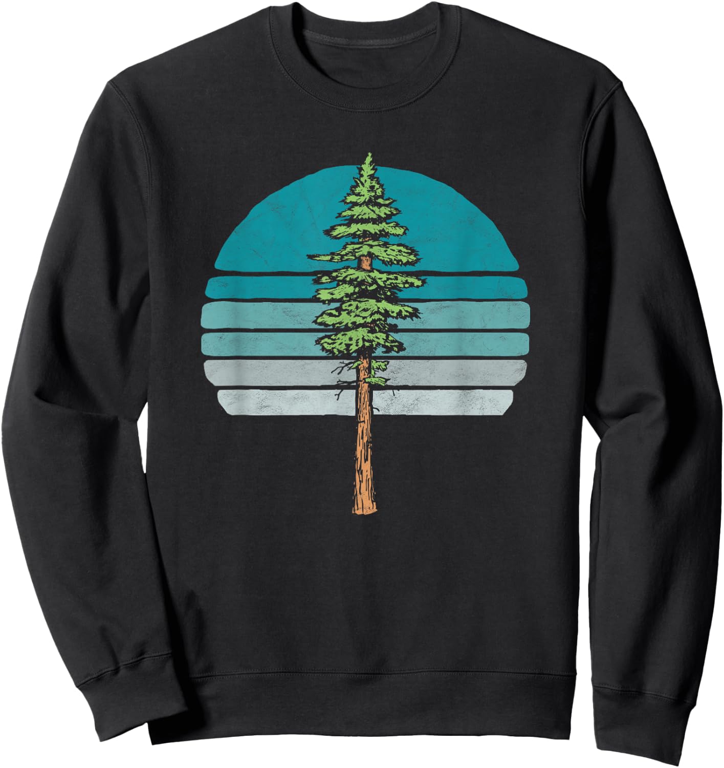 Redwood Tree & Retro Blue Sunset 80s Outdoor Graphic Sweatshirt - Sweatshirt | Black