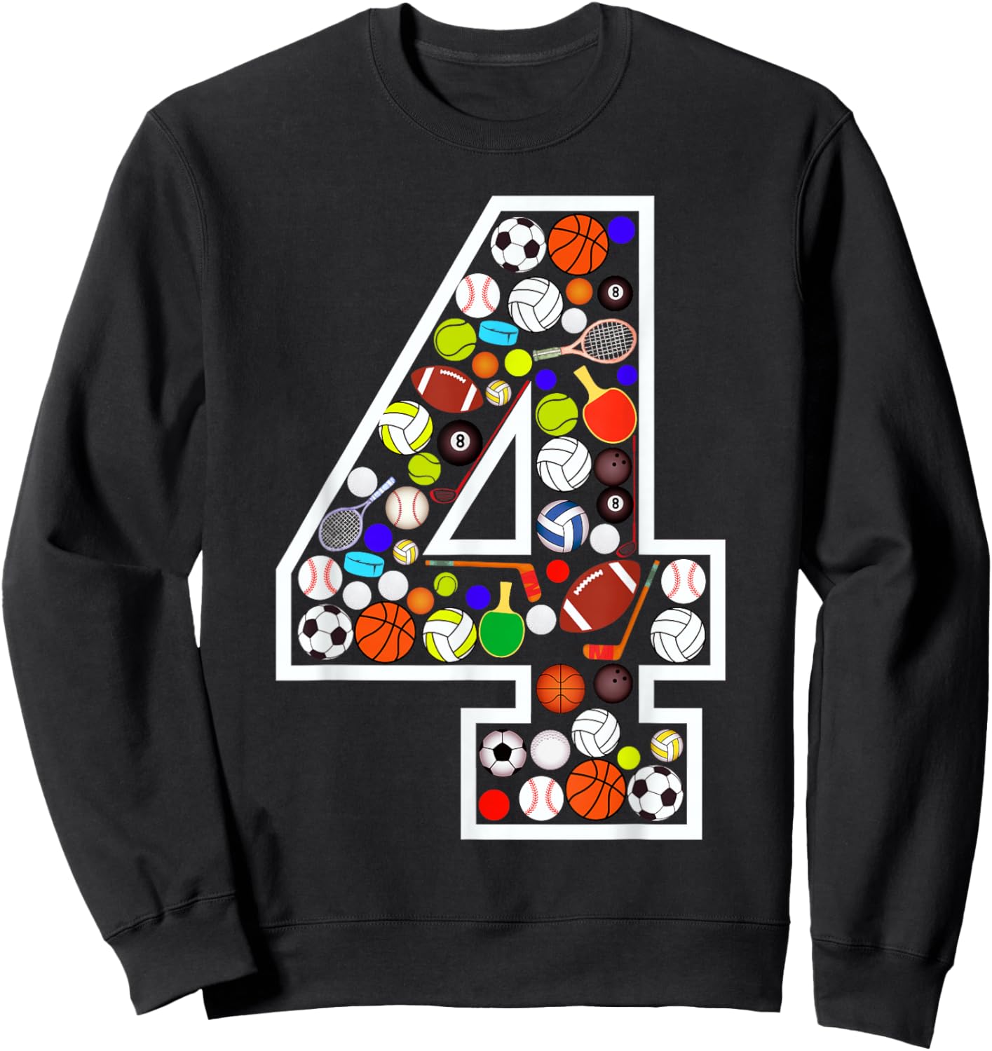 Kids 4th Birthday Sports Big Number Four 4 Year Old Boy Sweatshirt - Sweatshirt | Black