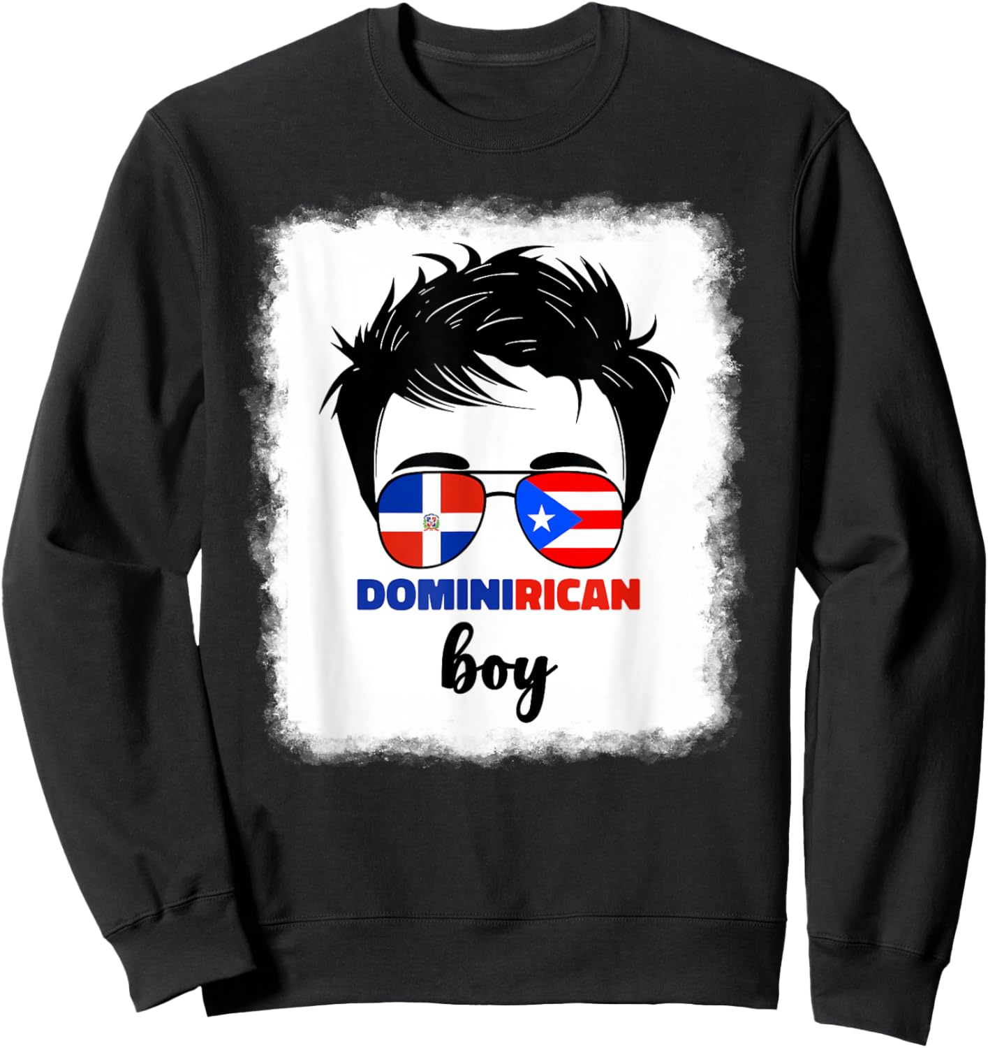 DominiRican Boy Kids Dominican And Puerto Rican Rico Flag Sweatshirt - Sweatshirt | Black