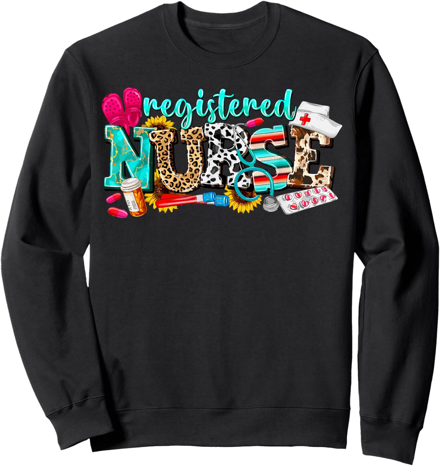 RN Nurse Leopard Print Registered Nurse Nursing School Women Sweatshirt - Sweatshirt | Black