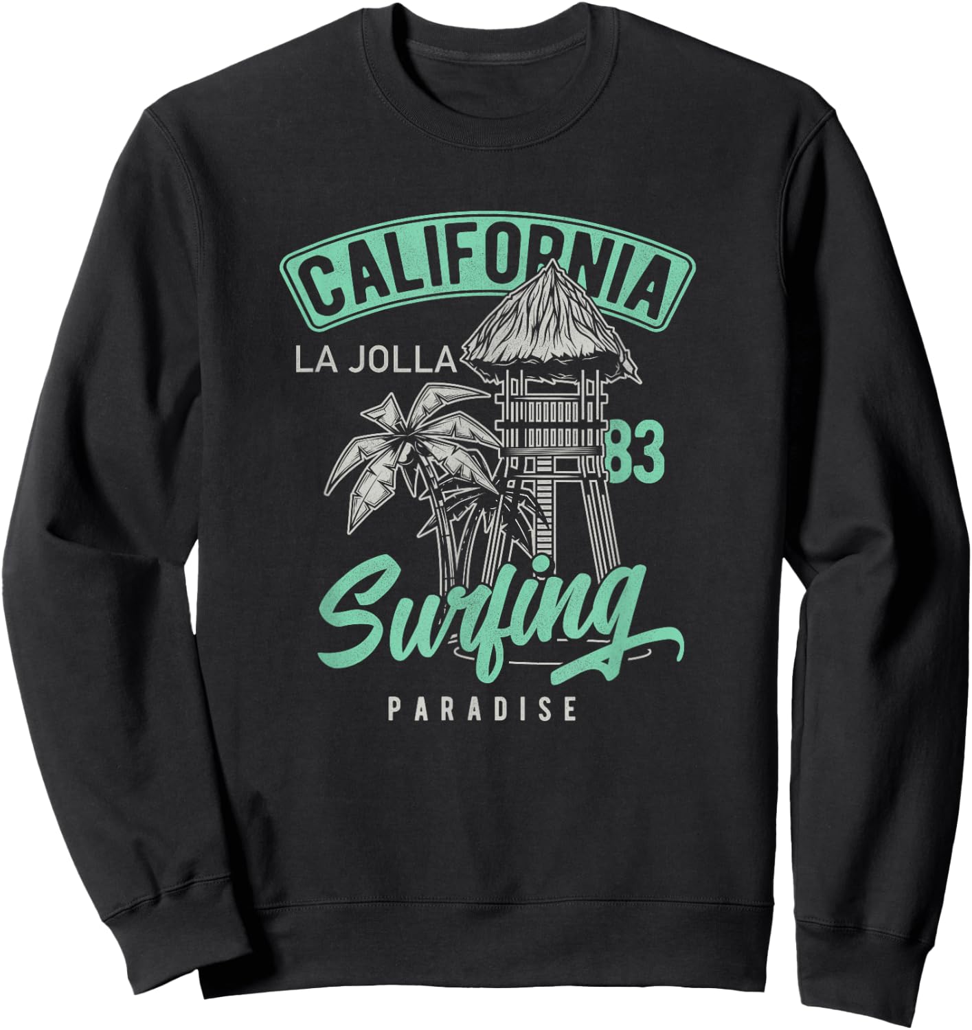 La Jolla Vintage Retro / 70s 80s Throwback Surf Sweatshirt - Sweatshirt | Black