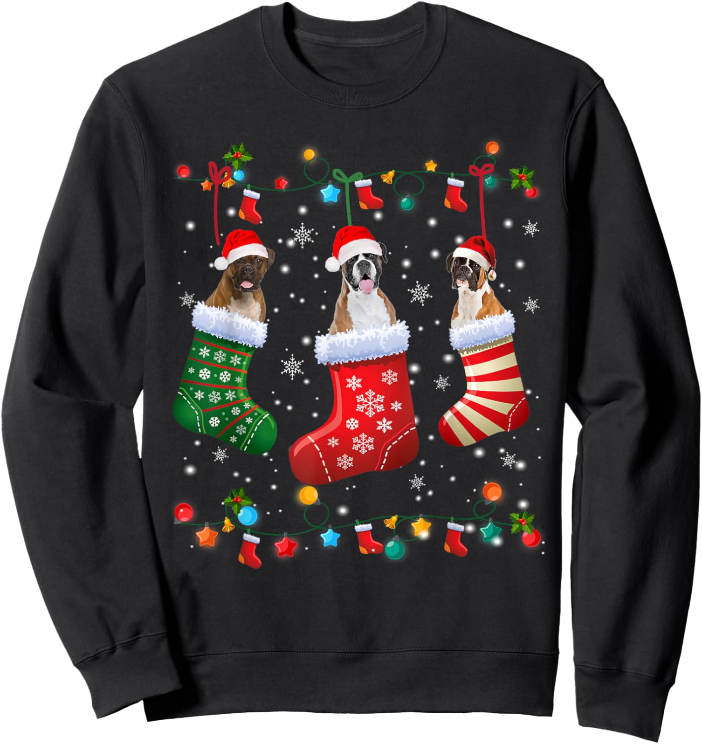 Christmas Socks Pajama Boxer Dog Puppy Lover Women Kids Sweatshirt - Sweatshirt | Black